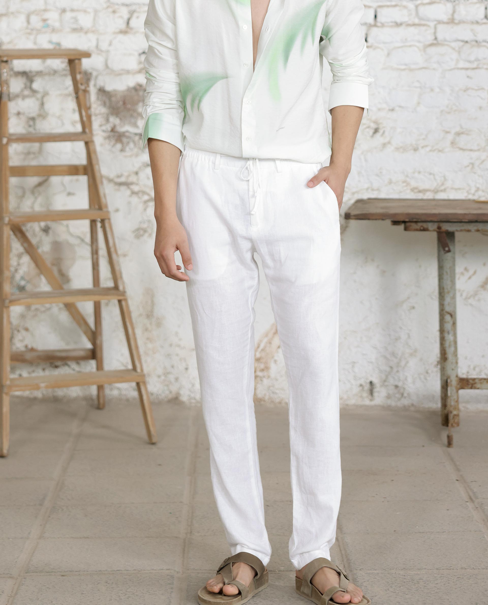 Grand Le Mar | White Linen Gurkha Trousers Casual Comfort with Linen  Sophistication.