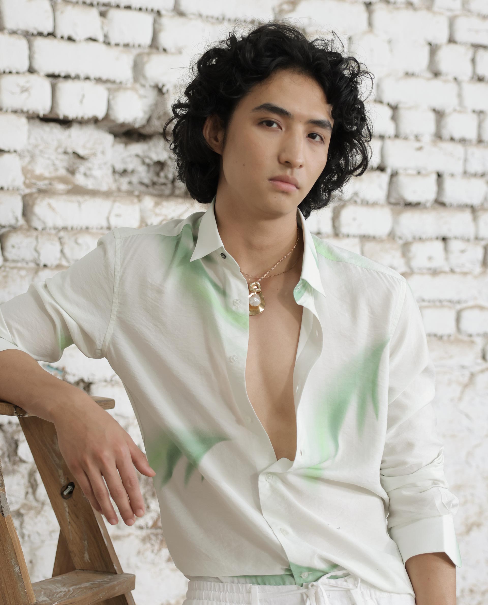 Rare Rabbit Mens Dezen Pastel Green Full Sleeve Tropical Print Shirt