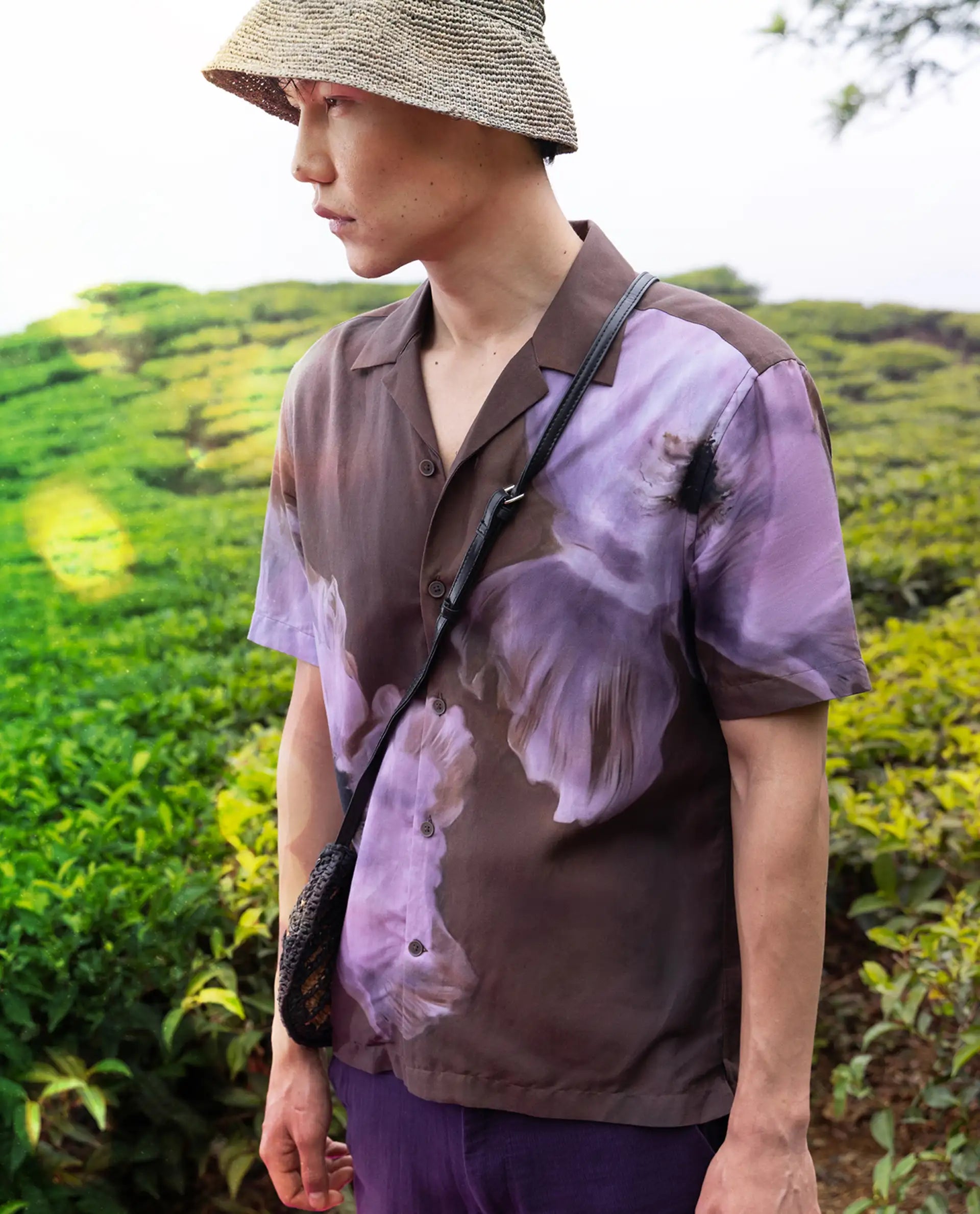 Rare Rabbit Men's Jena Dusky Brown Cotton Blend Fabric Half Sleeve Cuban Collar Regular Fit Floral Print Shirt