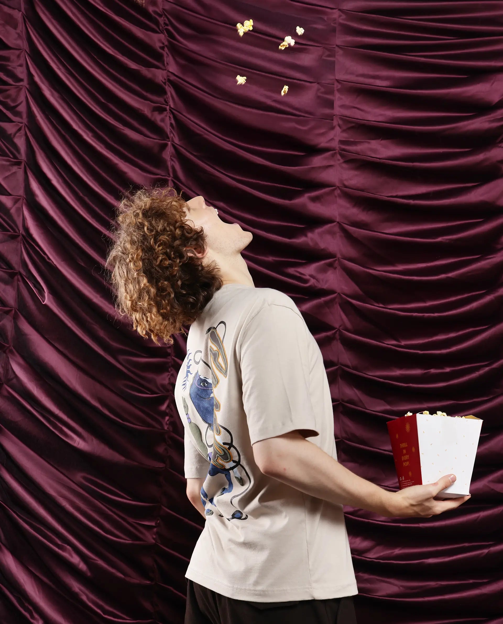 Rare Rabbit Men Hord Off White Cotton Fabric Short Sleeve Crew Neck Oversized Fit Graphic Back Print T-Shirt