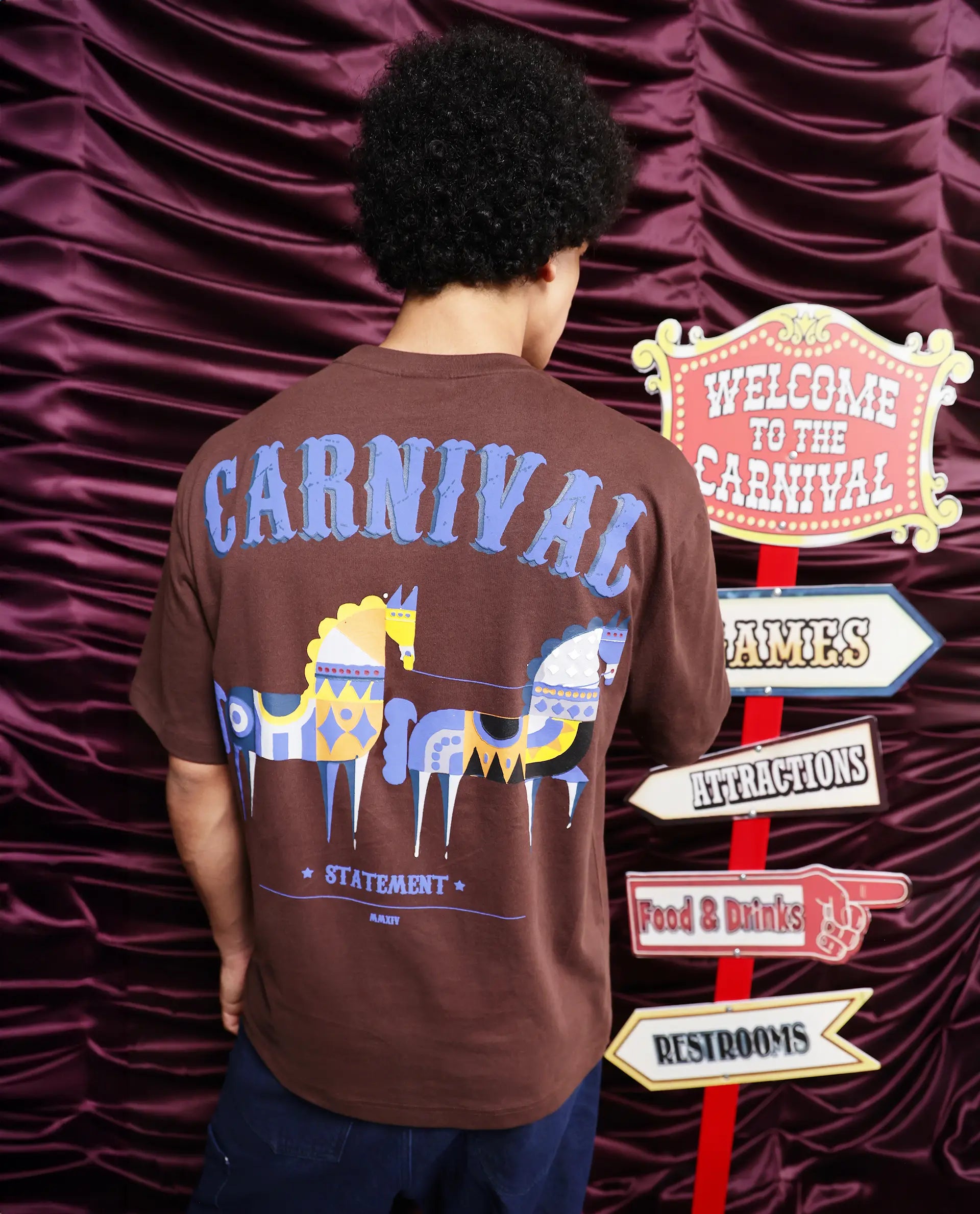 Rare Rabbit Men Carn Brown Short Sleeve Crew Neck Boxy Fit Printed T-Shirt