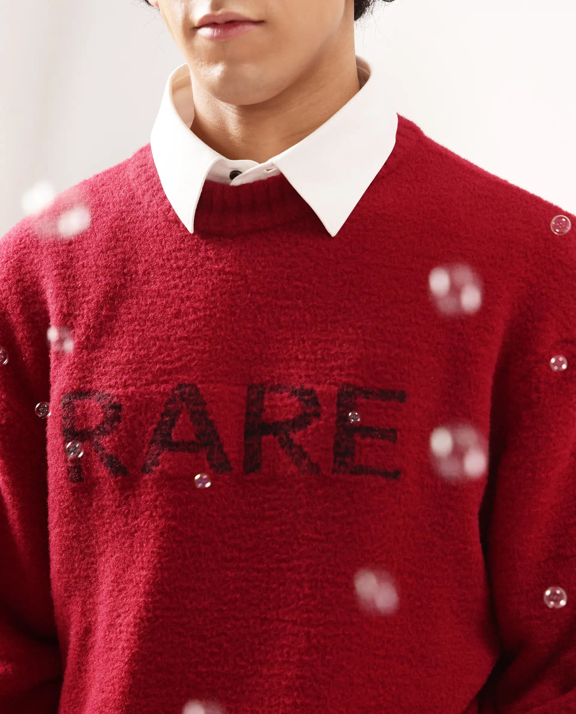 Rare Rabbit Men's Zeo Dark Red Ribbed Full Sleeves and Crew Neck Collar Regular Fit Branded Sweater