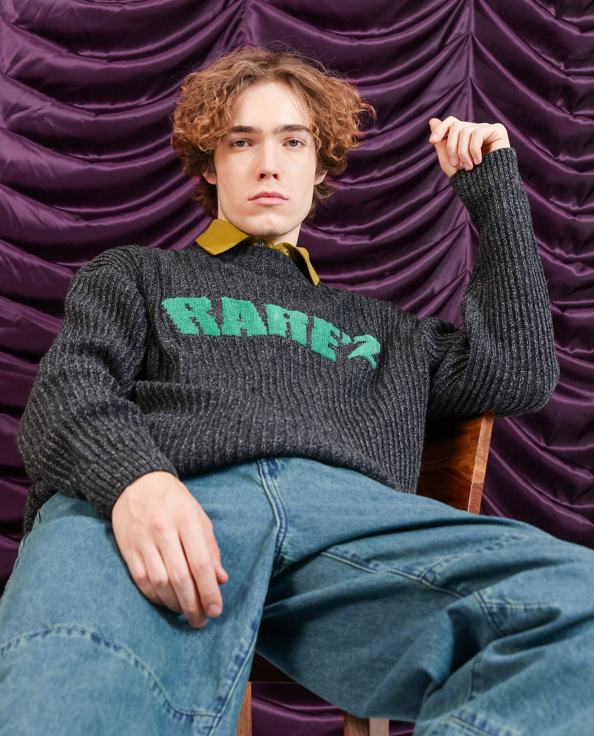 Rare Rabbit Men's Batten Dark Grey Cotton Fabric Full Sleeve Crew Neck Regular Fit Rare'z Branded Sweater