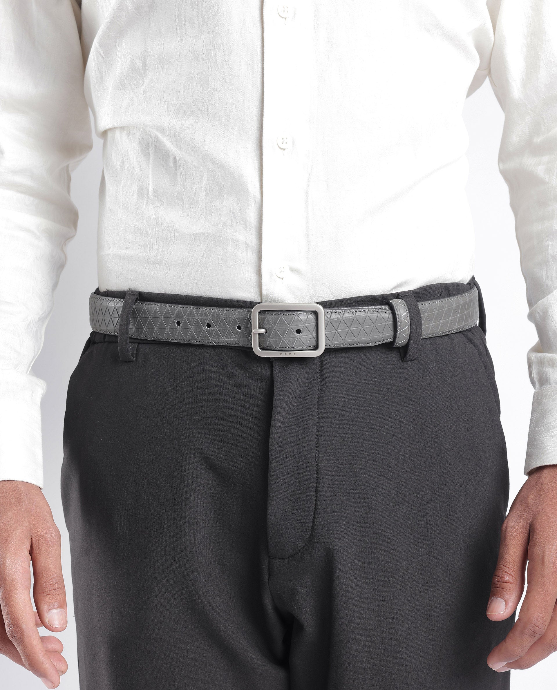 Rare Rabbit Men's Malfy Grey Non Reversible Belt