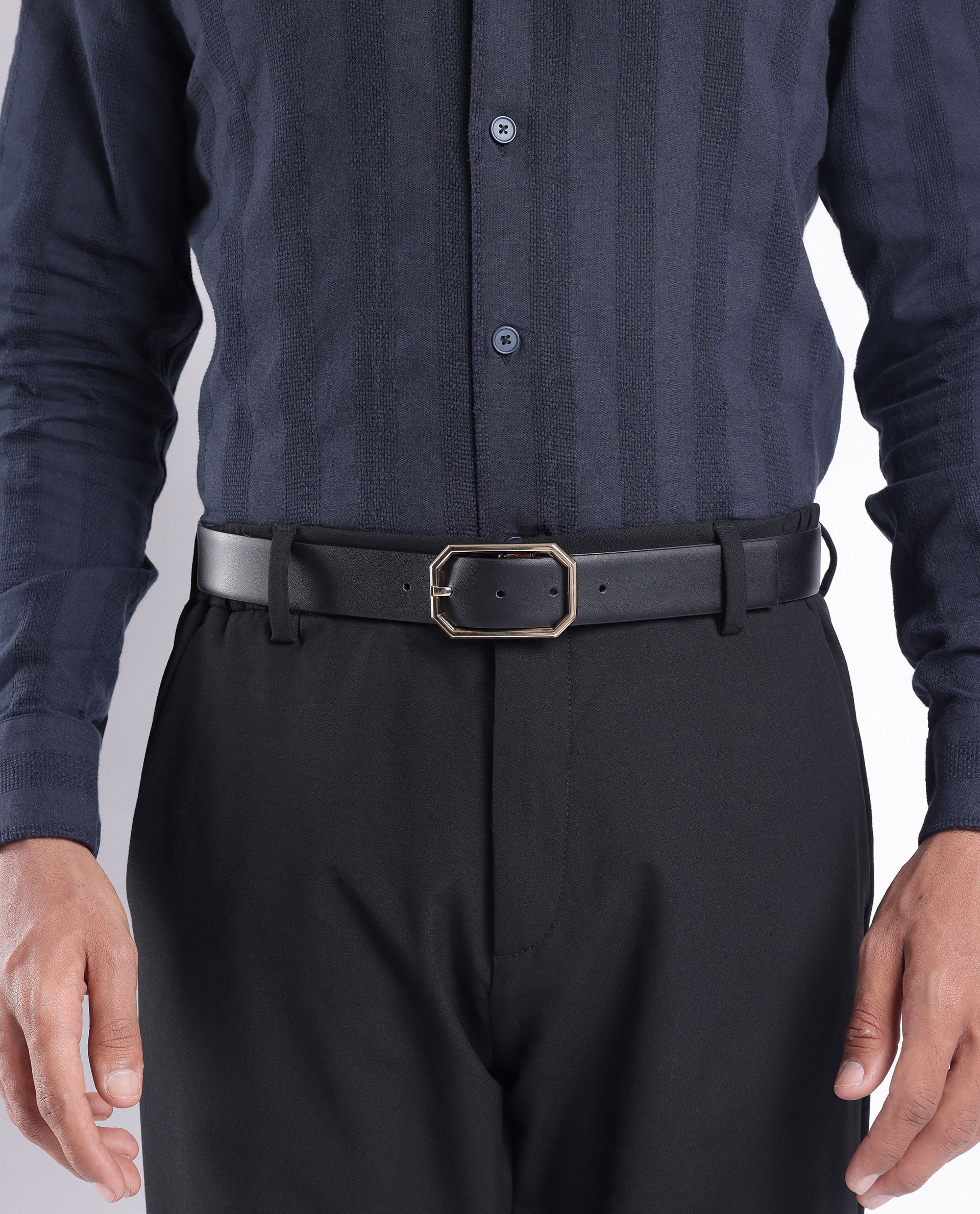 Rare Rabbit Men's Lionor Black Belt Leather