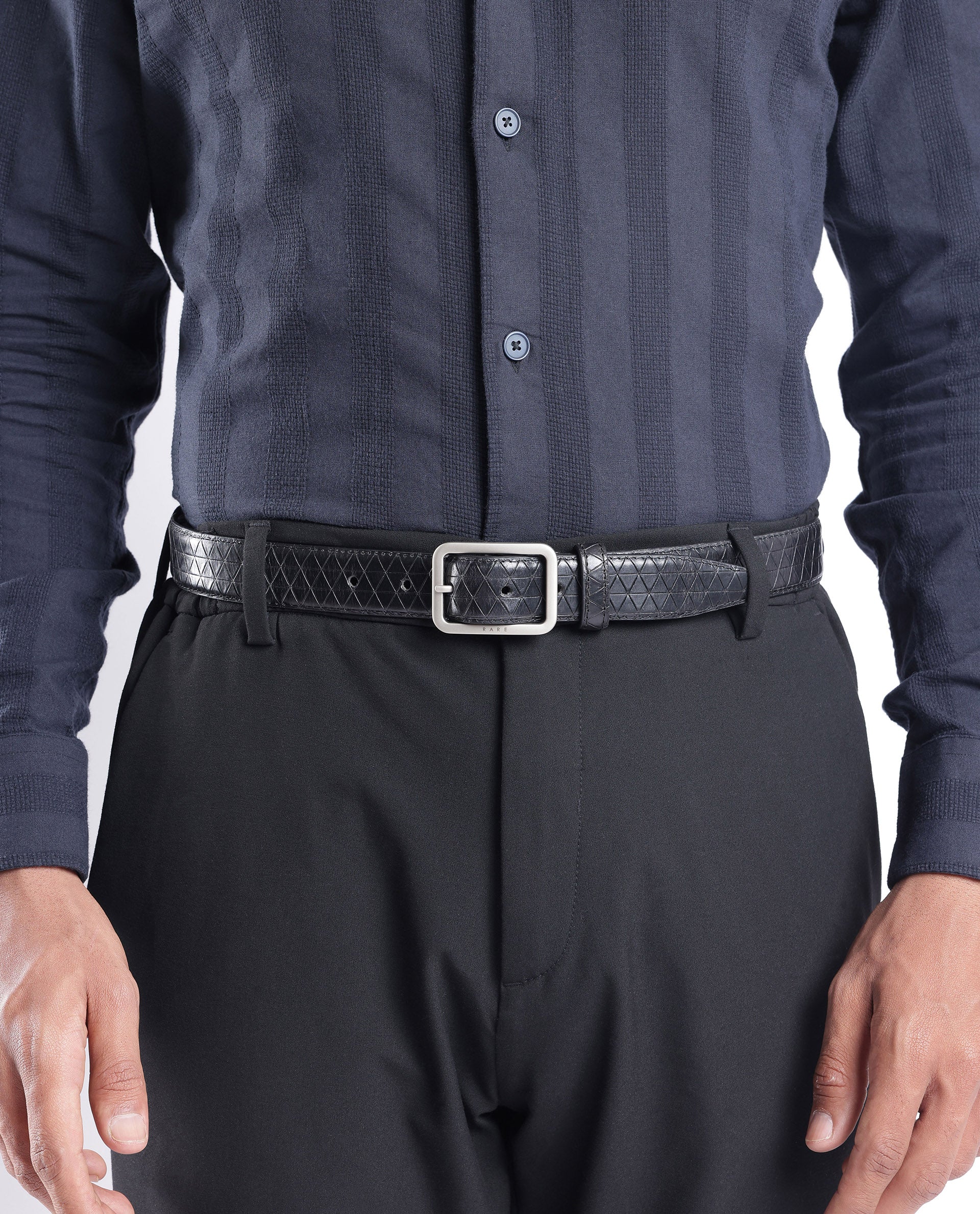 Rare Rabbit Men's Malfy Black Non Reversible Belt