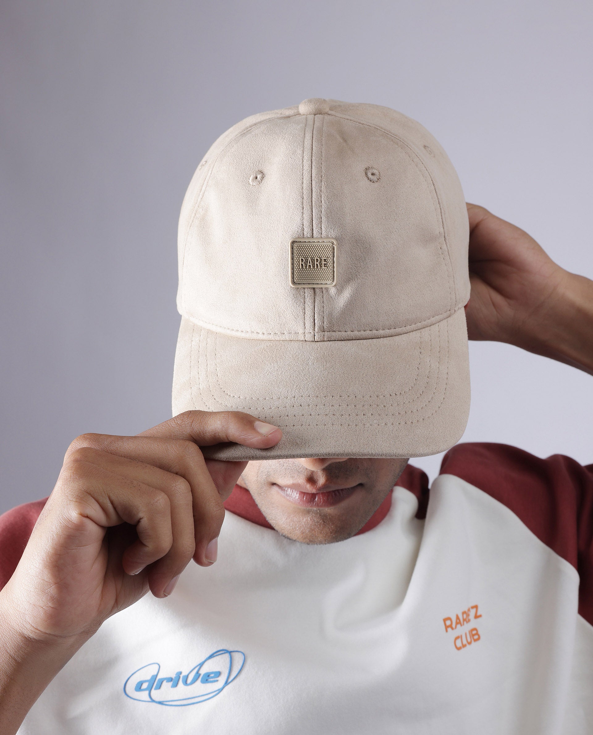 Rare Rabbit Men Base Beige Monotone Color Silicone Badge Branding Cap