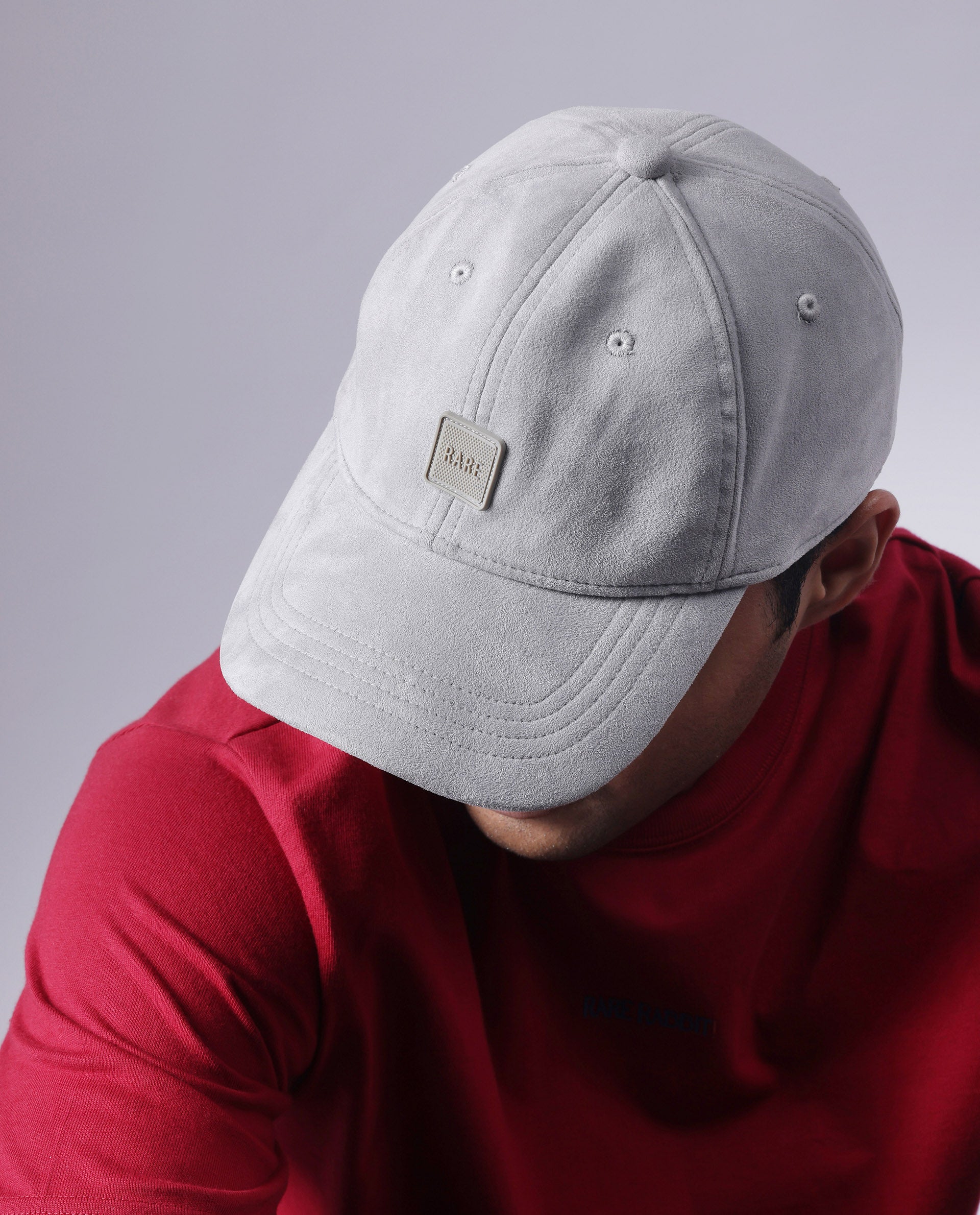 Rare Rabbit Men Albion Grey Monotone Color Silicone Badge Branding Cap