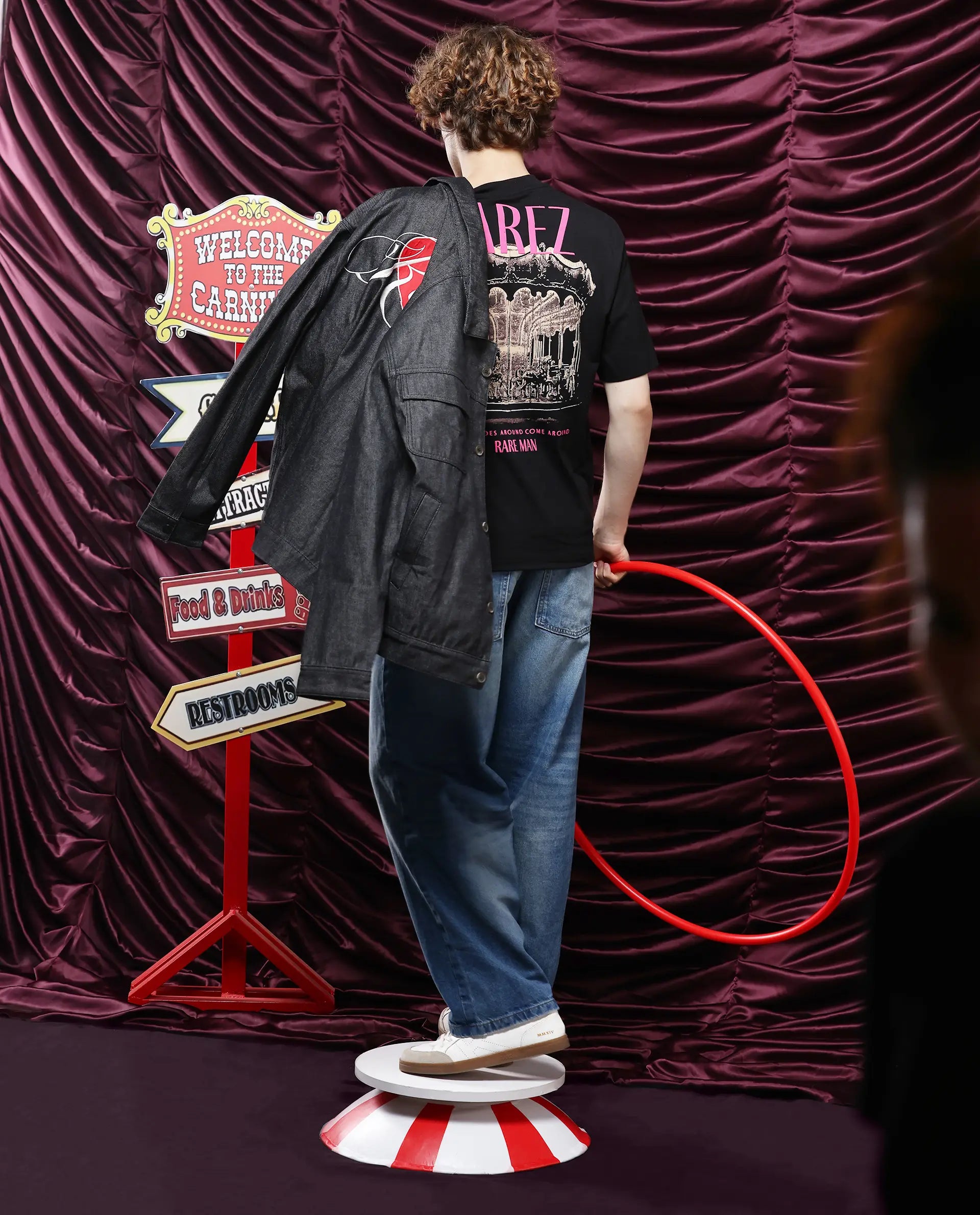 Rare Rabbit Men Carl Black Cotton Fabric Short Sleeve Crew Neck Oversized Fit Graphic Back Print T-Shirt