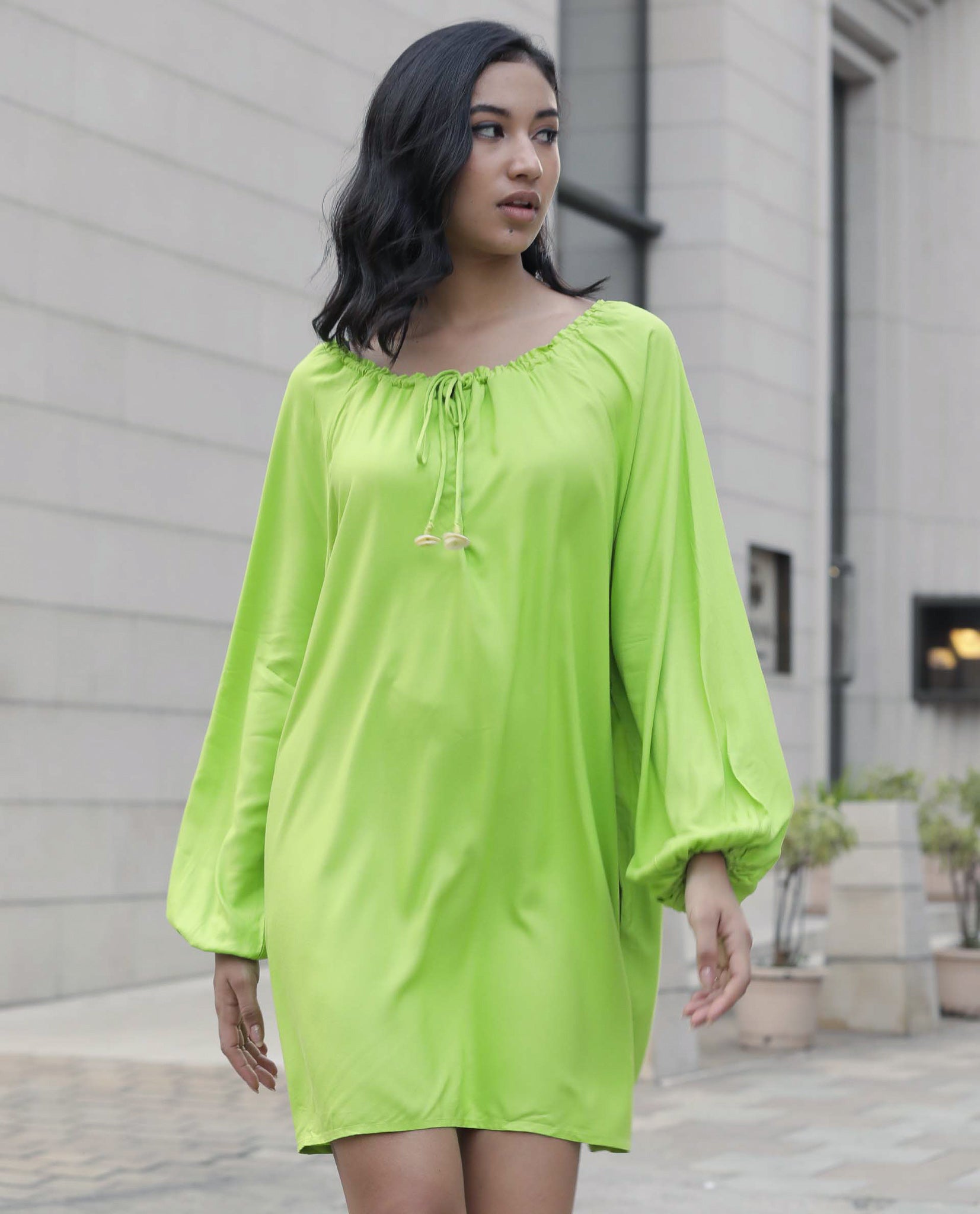 Rareism Women Mason Green Dress Full Sleeves Solid