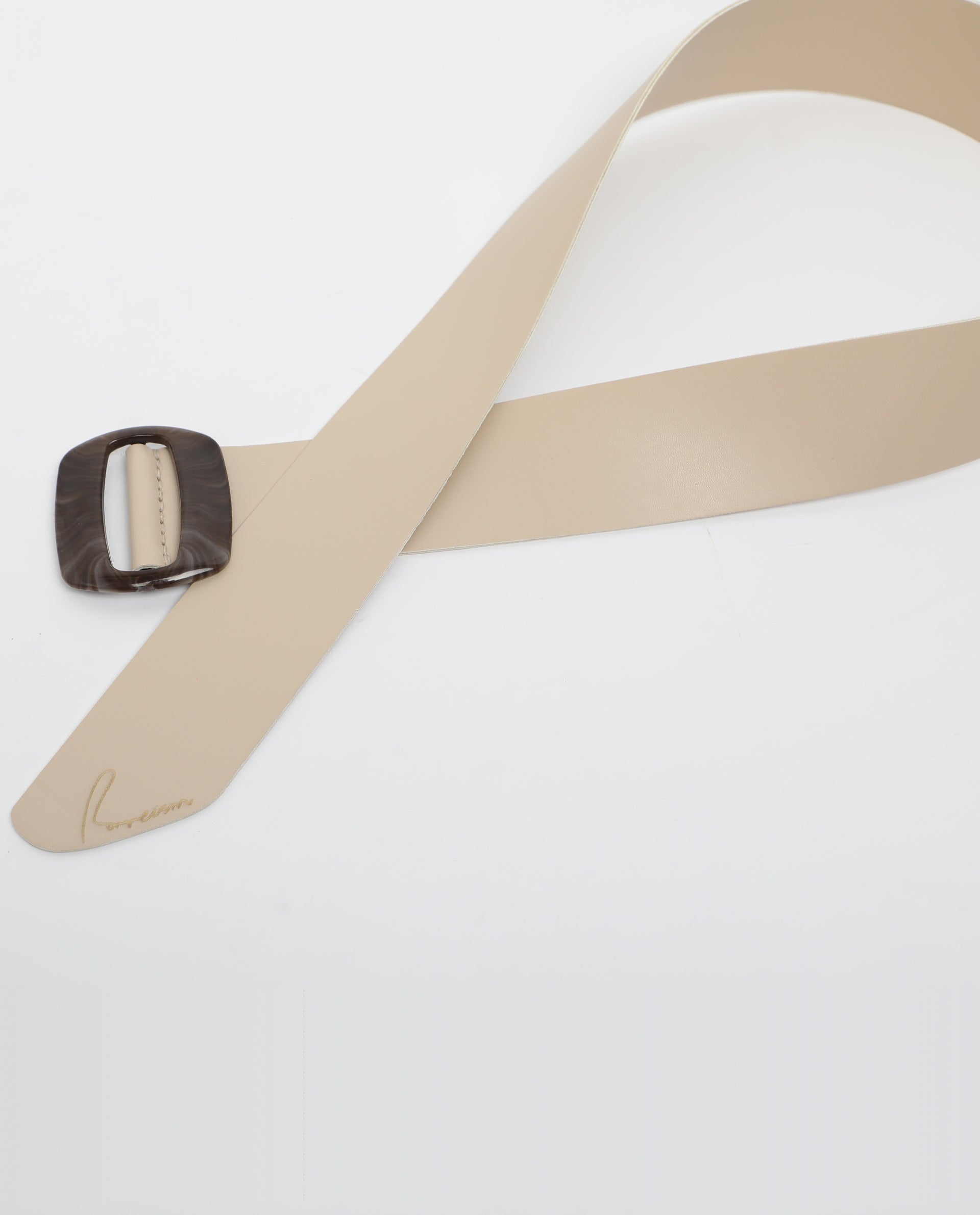 Rareism Women Sunsand Light Beige Solid Leather Belt