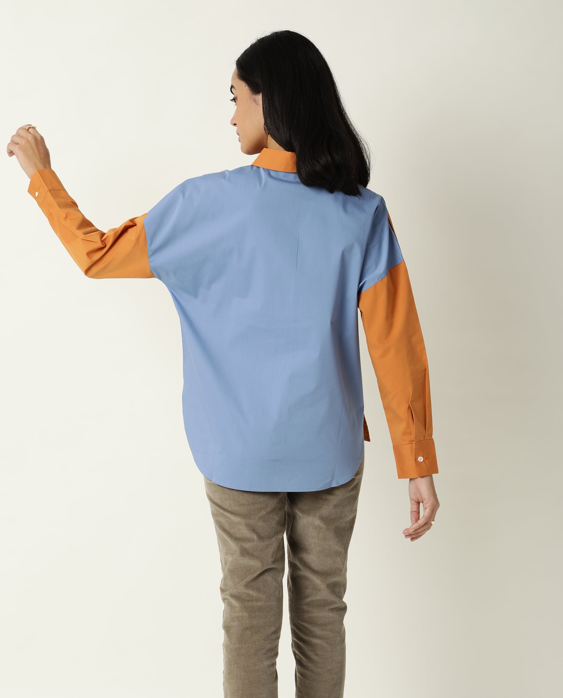 Rareism Womens Nellore Orange Top Cotton Lycra Fabric Regular Fit Full Sleeve Collared Neck