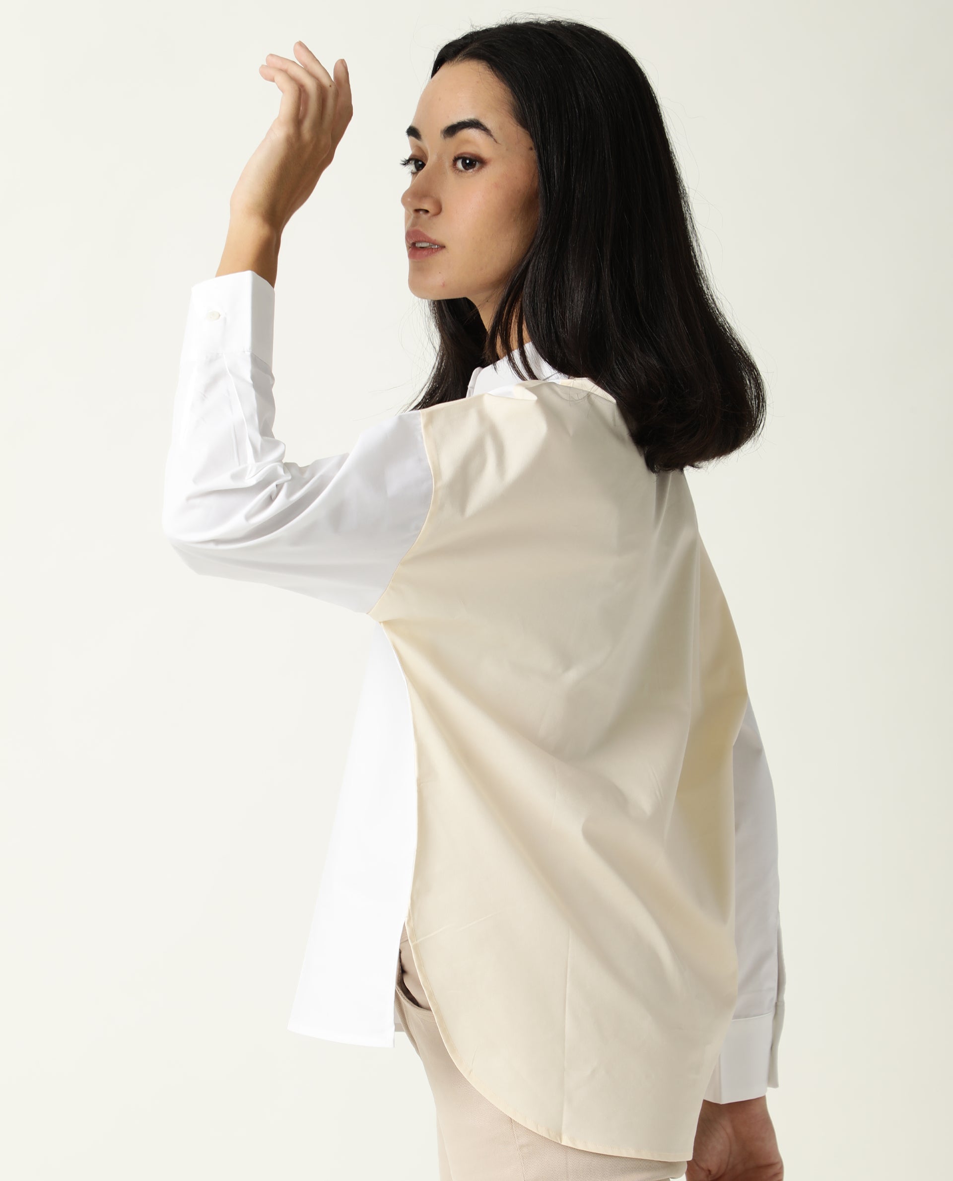 Rareism Women Nellore White Cotton Lycra Fabric Regular Fit Shirt Collar Full Sleeves Solid Top