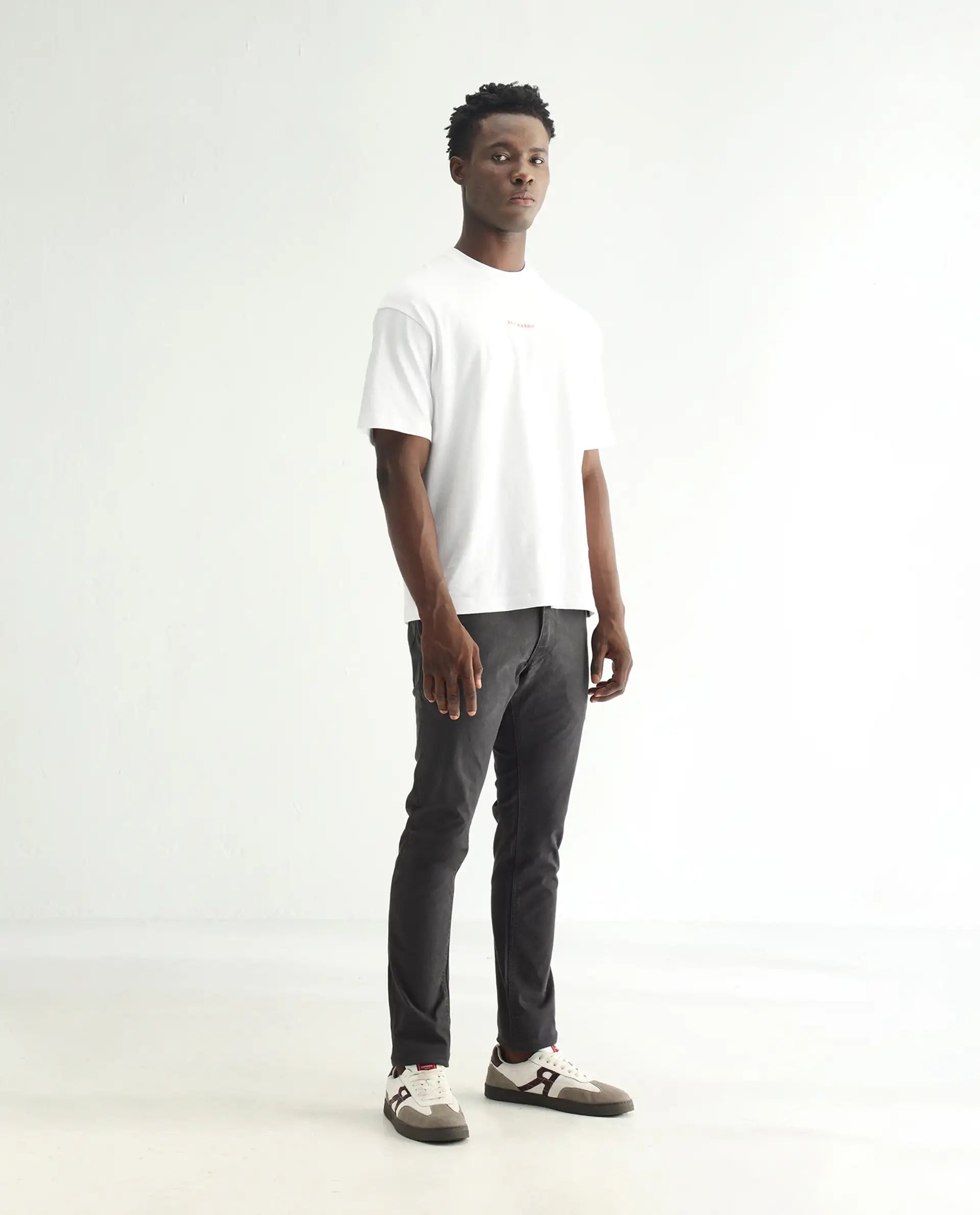 Rare Rabbit Men's Oxin Grey Cotton Plain Hawk Slim Fit Jeans