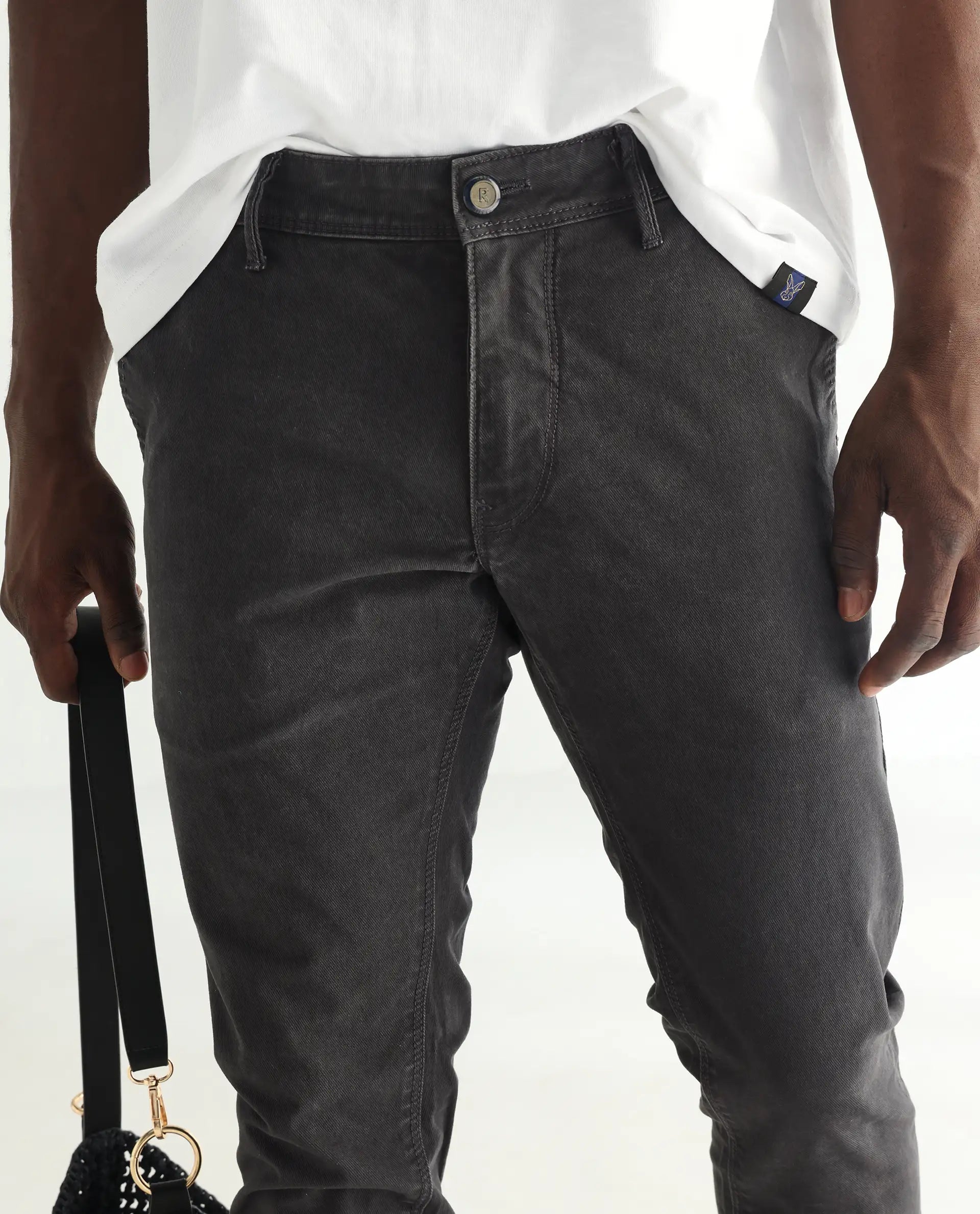 Rare Rabbit Men's Oxin Grey Cotton Plain Hawk Slim Fit Jeans