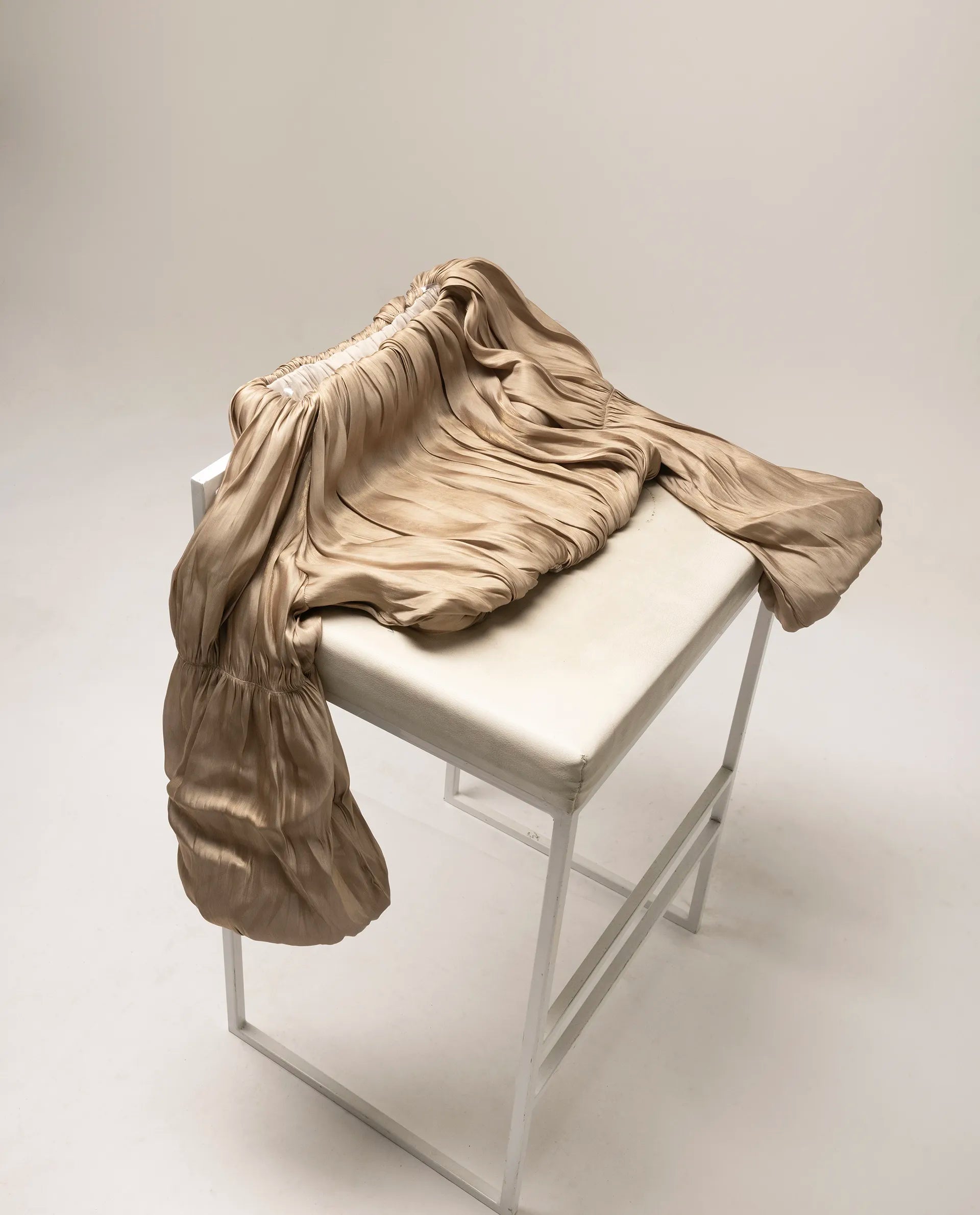 Rareism Women's Trese Gold Polyester Plain Fashion Sleeve Crop Regular Fit Top