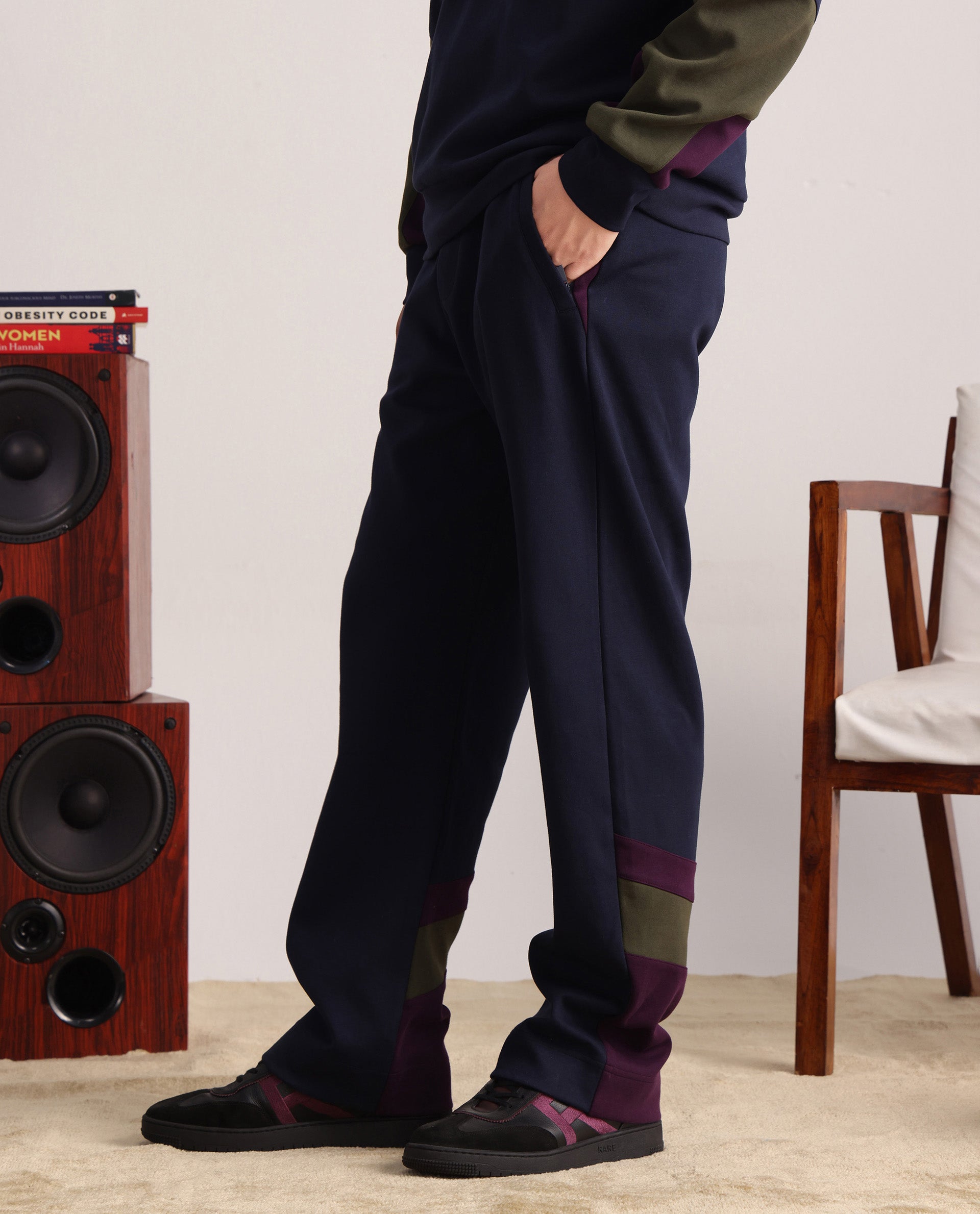 Rare Rabbit Men Armon-1 Navy Full Sleeve Cotton Drawstring Closure Printed Track Pant