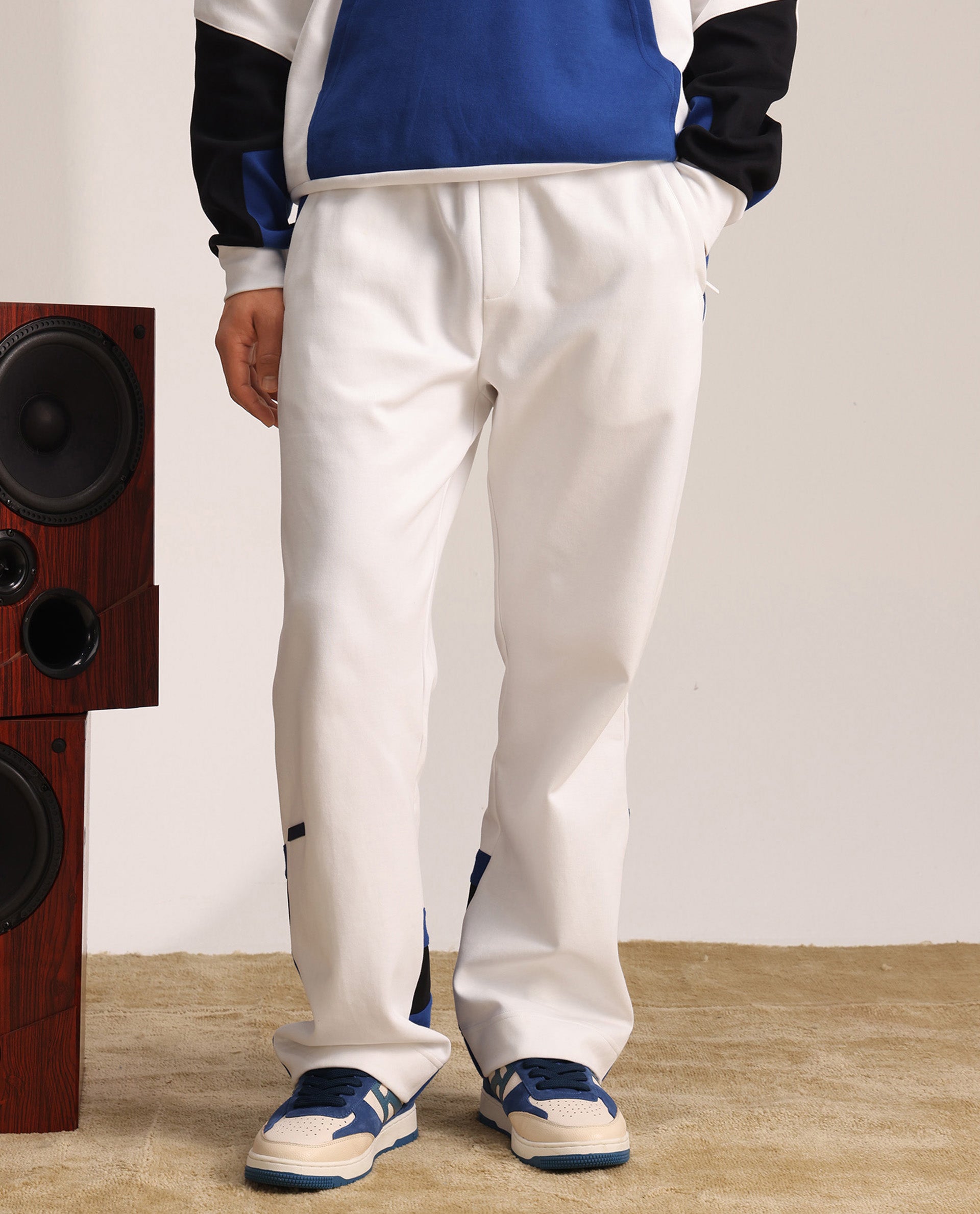 Rare Rabbit Men Armon-2 White Cotton Drawstring Closure Printed Track Pant