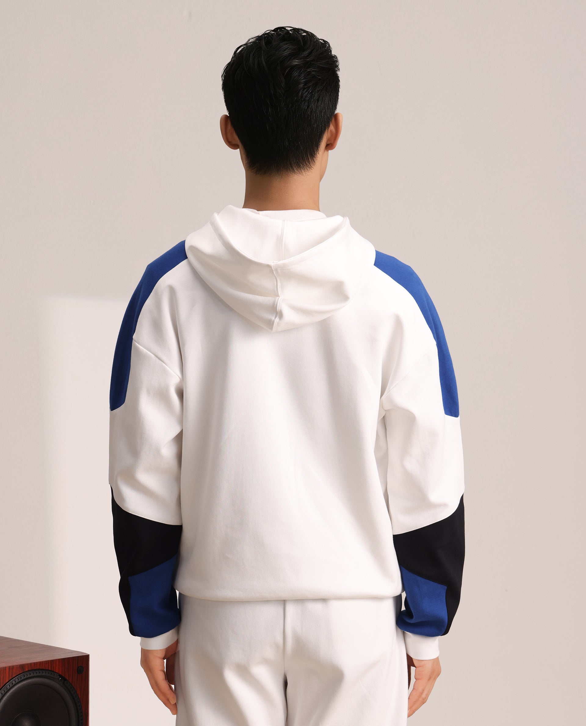 Rare Rabbit Men Armo-2 White Full Sleeve Hooded Plain Sweatshirt