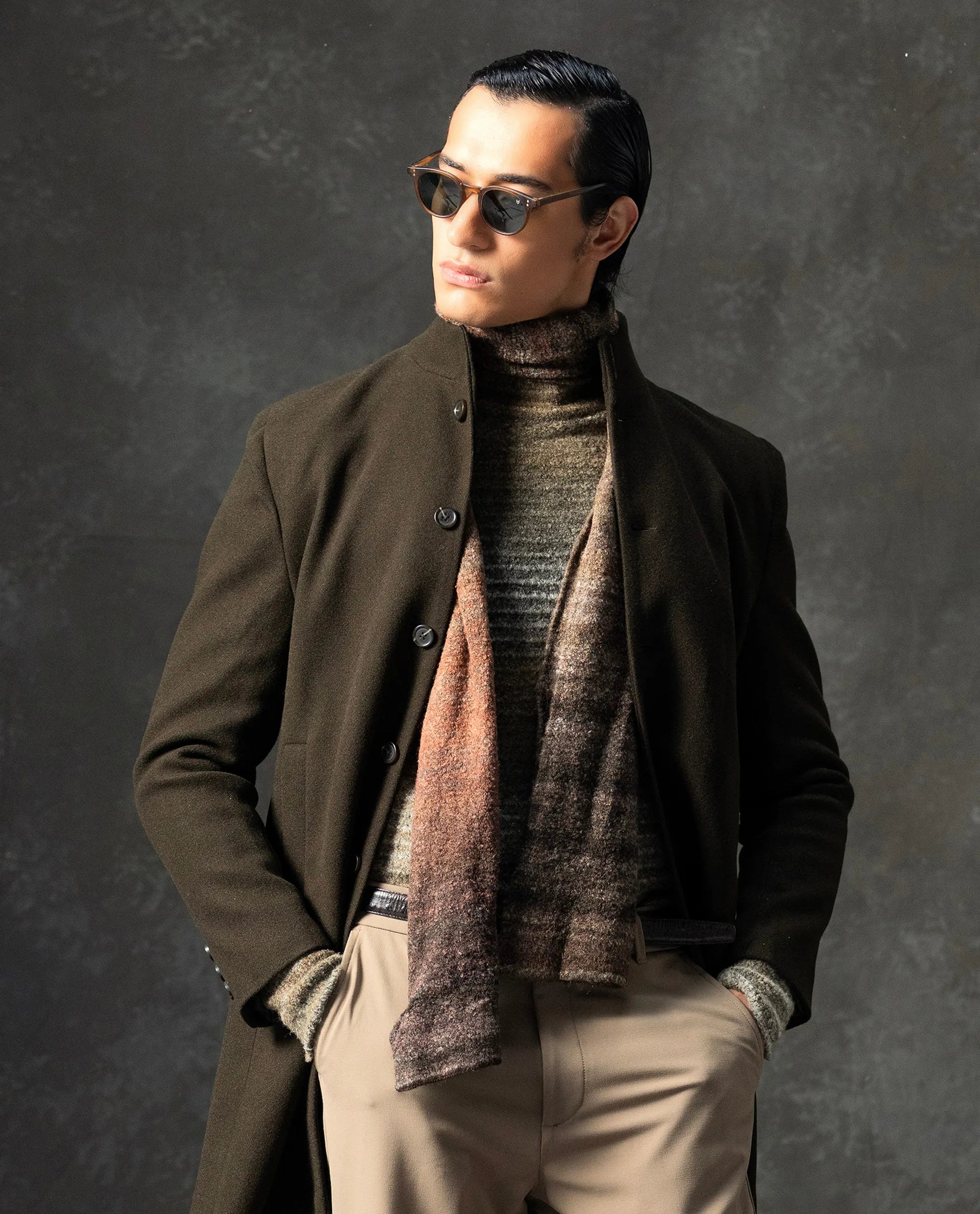 Rare Rabbit Men's Dune-25 Olive Polyester Blend Fabric High Neck Relaxed Plain Coat