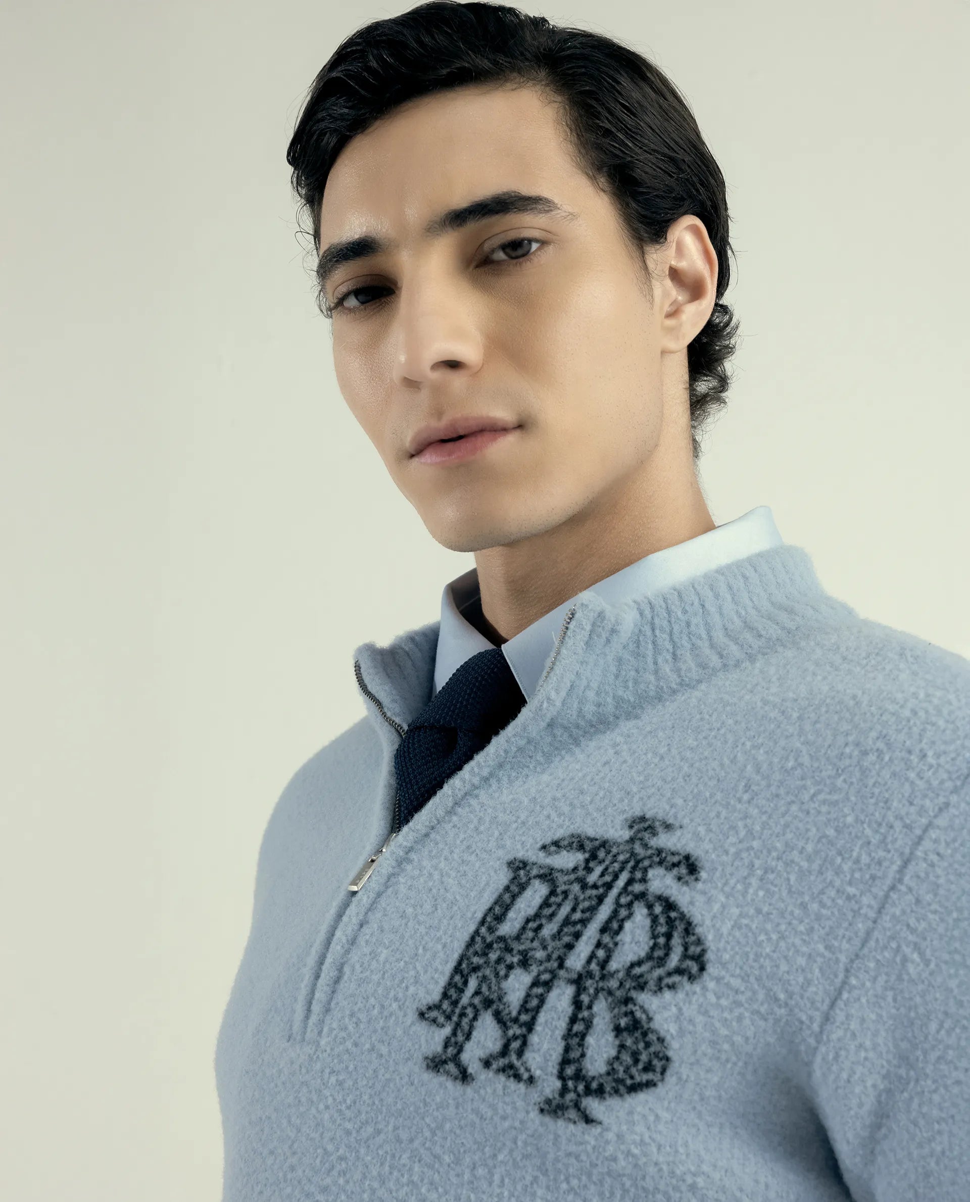 Rare Rabbit Men's Luke Pastel Blue Cotton Plain Regular Fit Full Sleeve High Neck Sweater