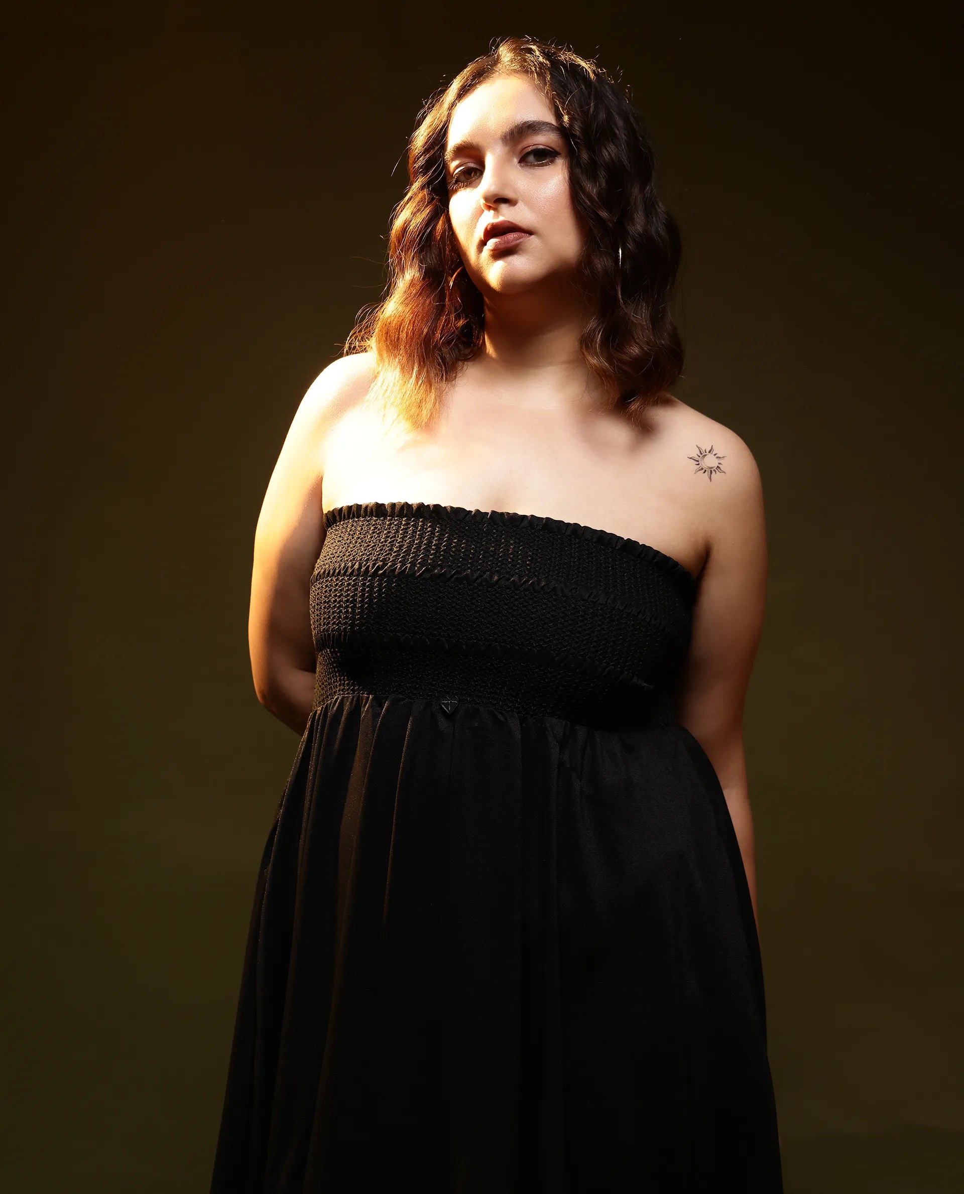 Rareism Women Gimpel Black Viscose Nylon Fabric Sleeveless Shoulder Straps Fit And Flare Plain Maxi Empire Dress