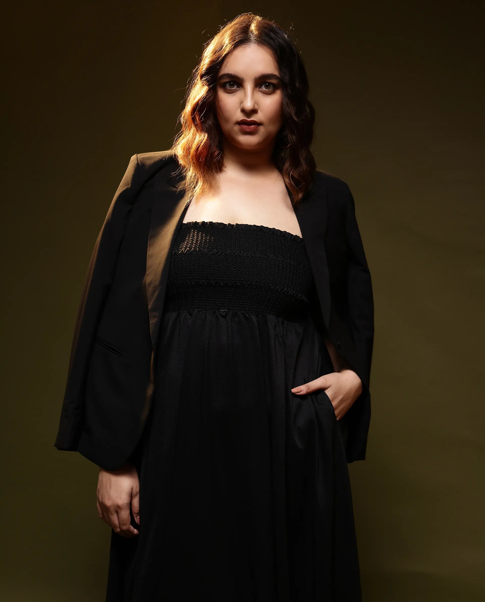 Rareism Women Gimpel Black Viscose Nylon Fabric Sleeveless Shoulder Straps Fit And Flare Plain Maxi Empire Dress