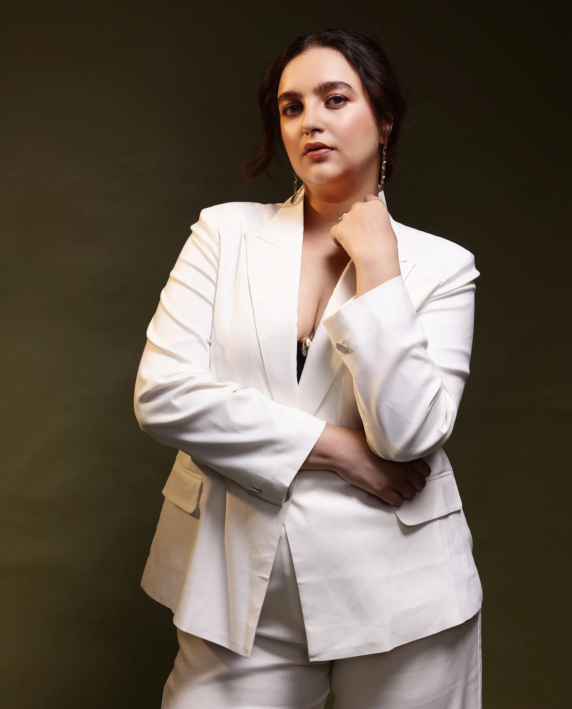 Rareism Women Ziva Off White Full Sleeves Tailored Fit Solid Polyester Fabric Blazer