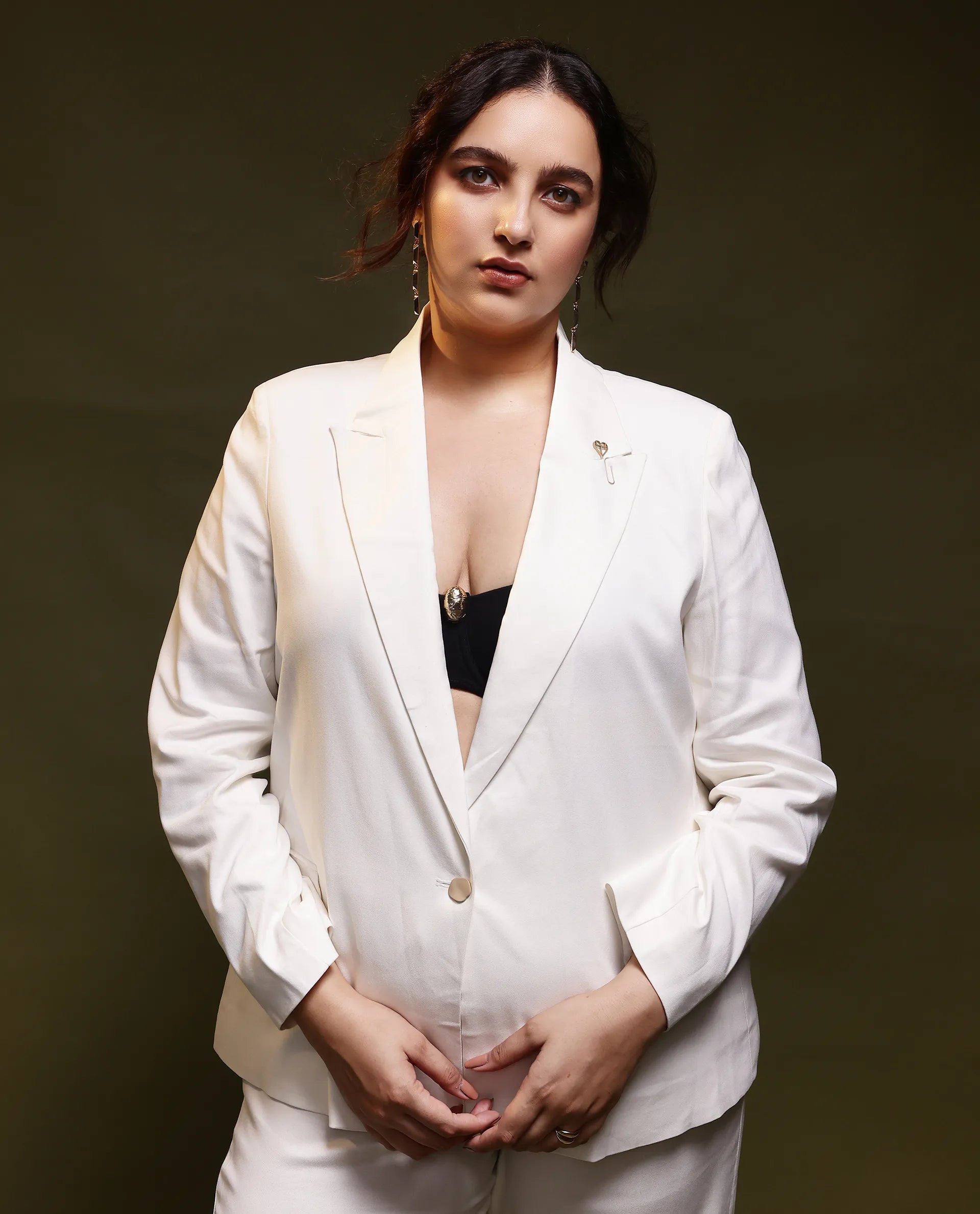 Rareism Women Ziva Off White Full Sleeves Tailored Fit Solid Polyester Fabric Blazer