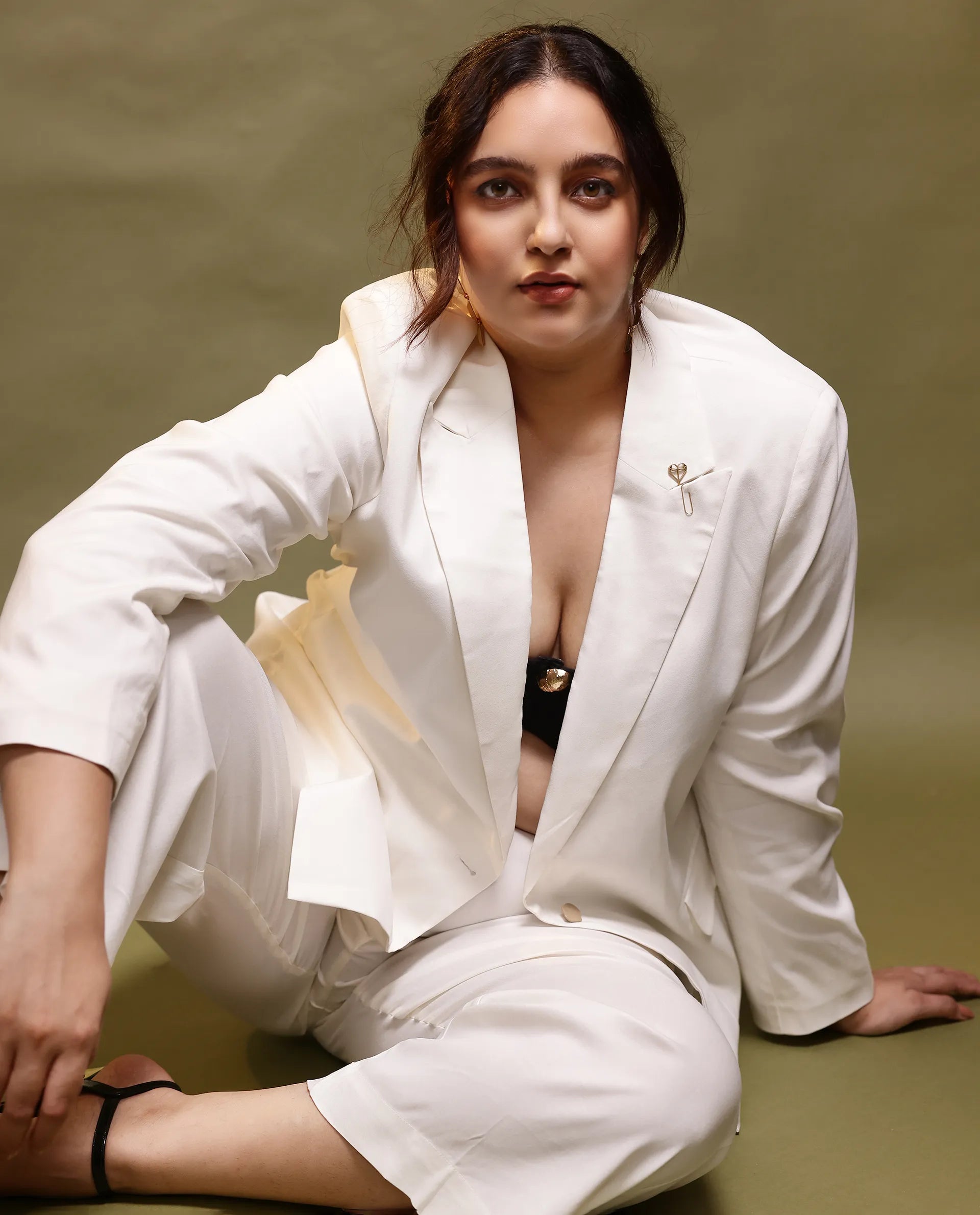 Rareism Women Ziva Off White Full Sleeves Tailored Fit Solid Polyester Fabric Blazer