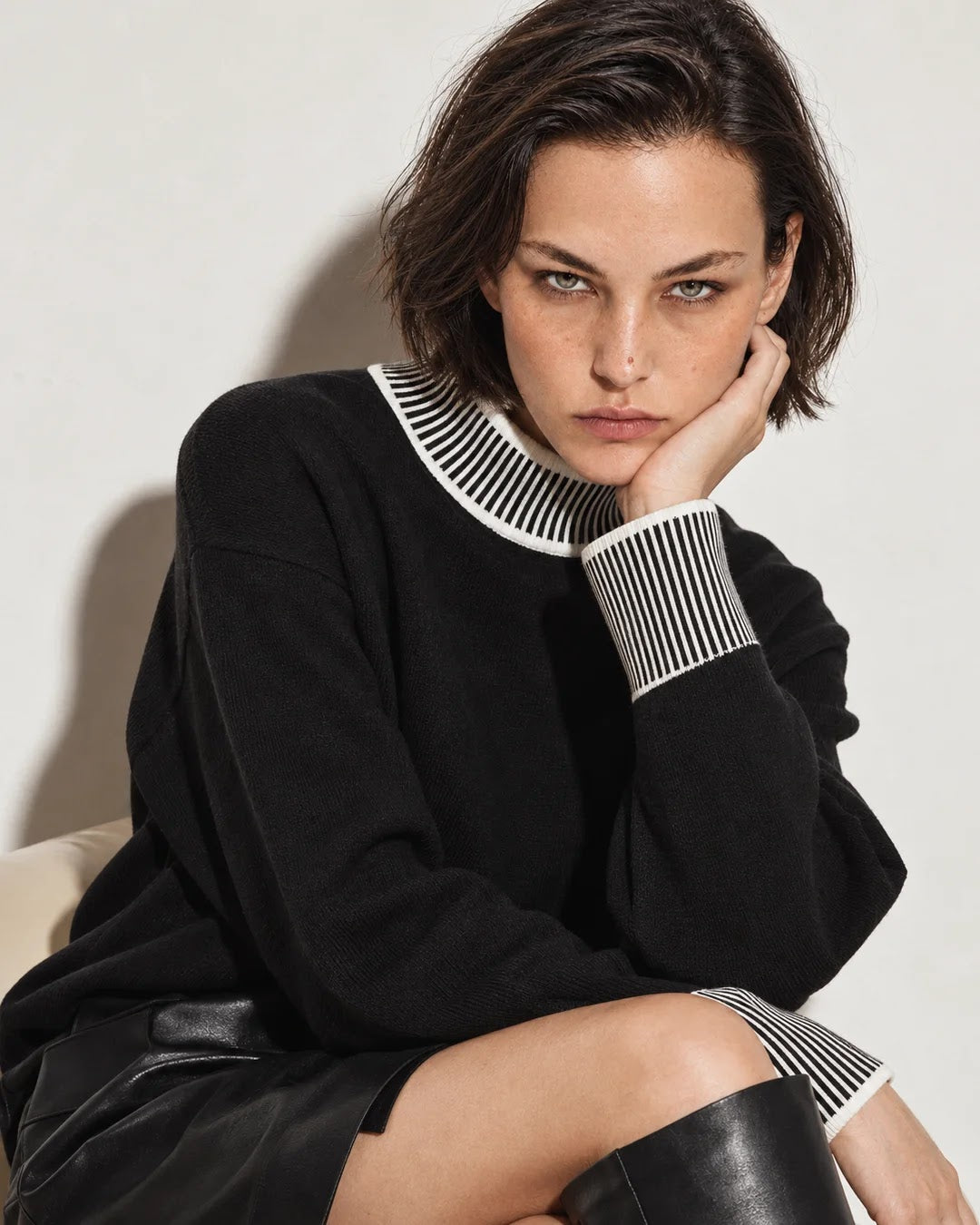 Rareism Women's Liber-T Black Cotton Pull-On Relaxed Fit Sweater