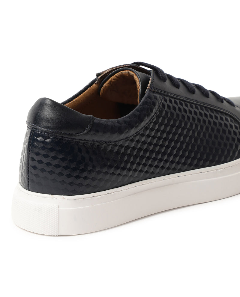 Rare Rabbit Men's Lyme1 Navy Derby Styled Textured Casual Leather Sneakers Shoes