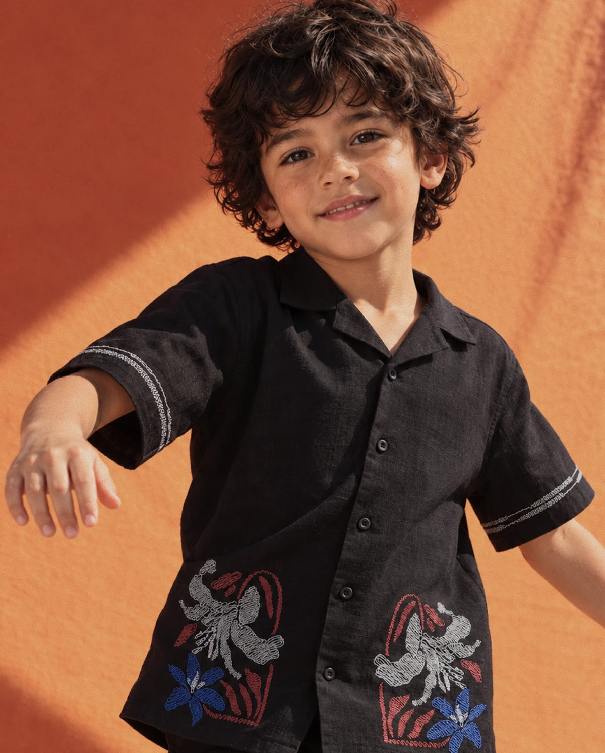 Rare Ones Kids Albo Black Cotton Blend Fabric Button Closure Regular Fit Shirt