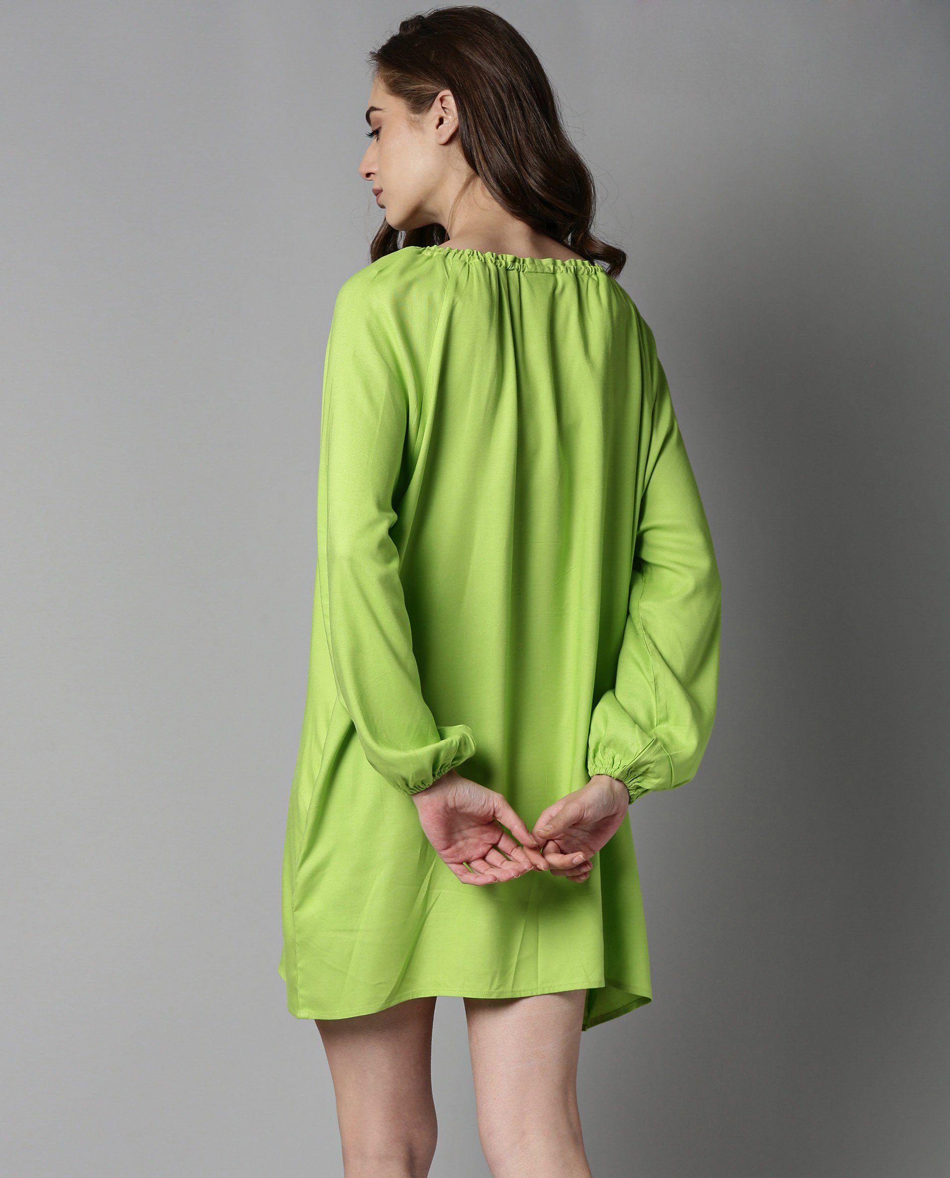 Rareism Women Mason Green Dress Full Sleeves Solid