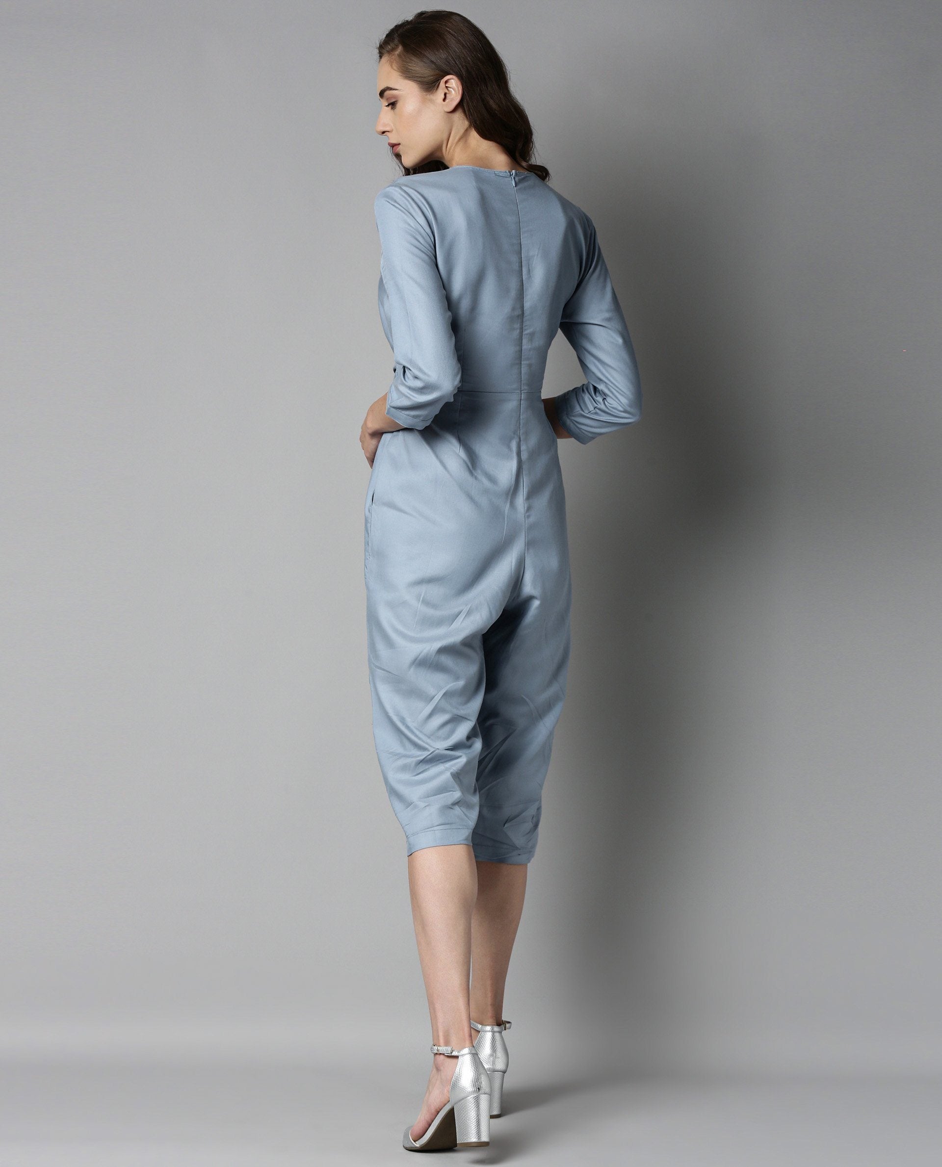 Rareism Women Uni Blue Jumpsuit Short Sleeves Solid