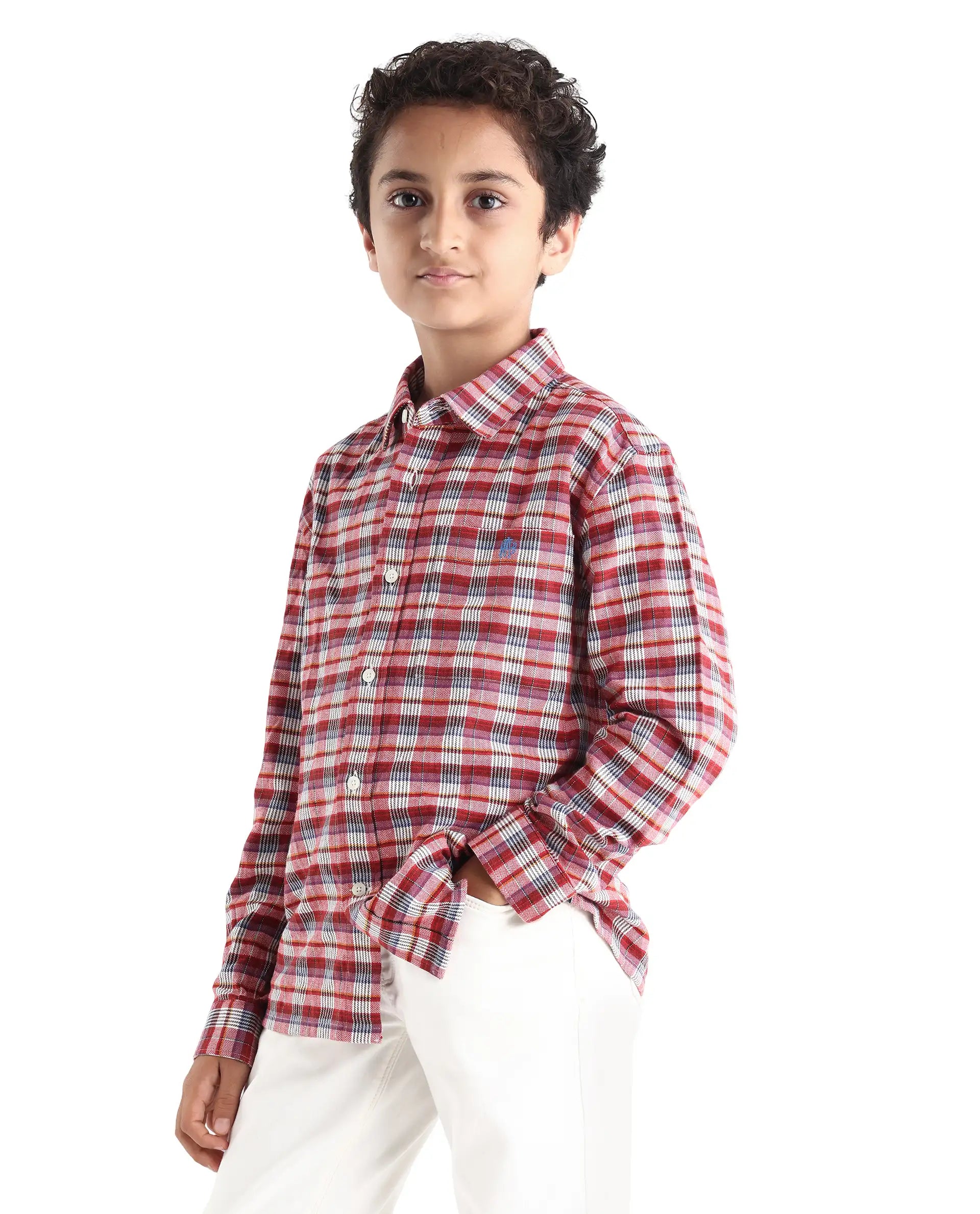 Rare Ones Kids Zyne Red Cotton Checked Button Closure Regular Fit Shirt