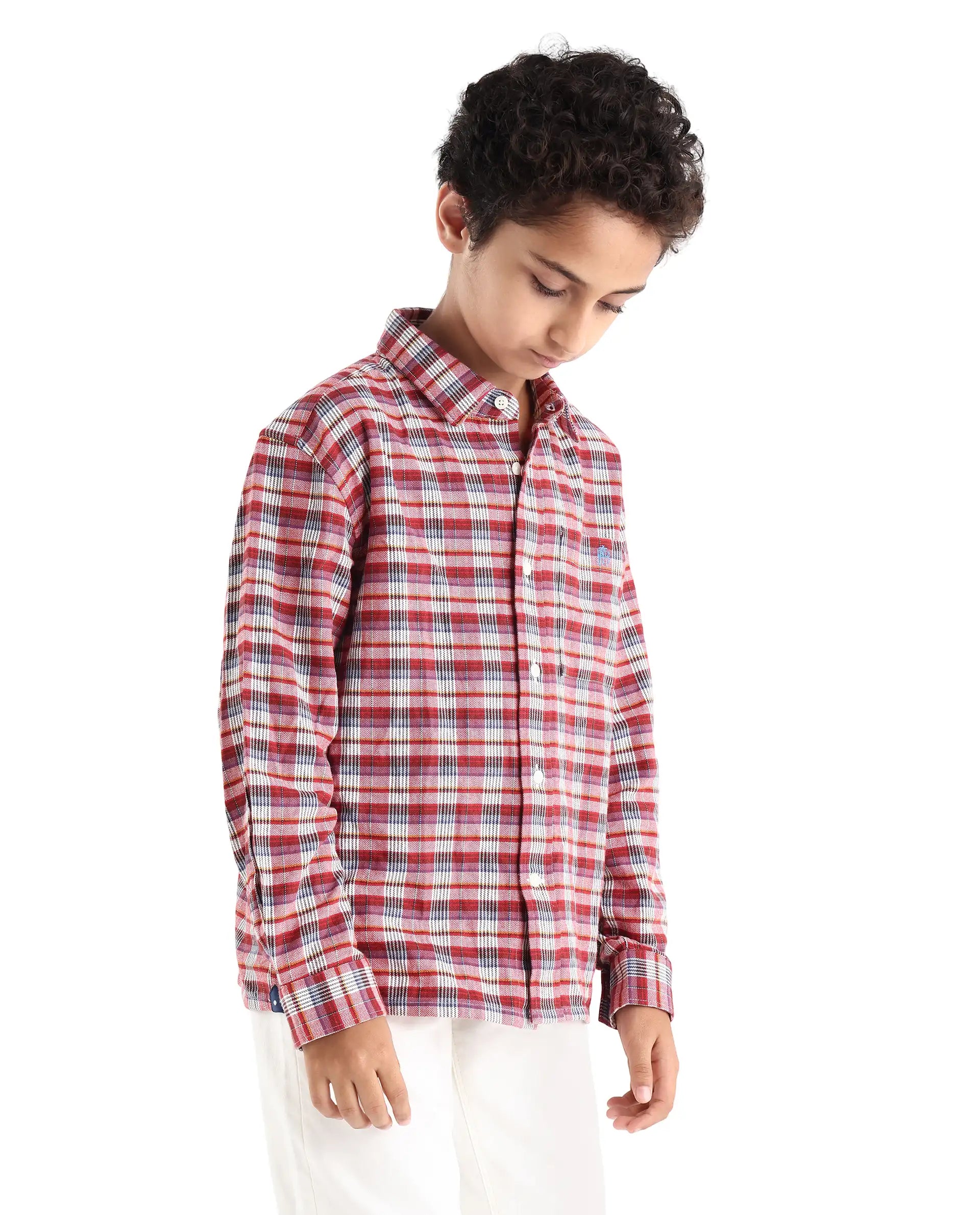 Rare Ones Kids Zyne Red Cotton Checked Button Closure Regular Fit Shirt