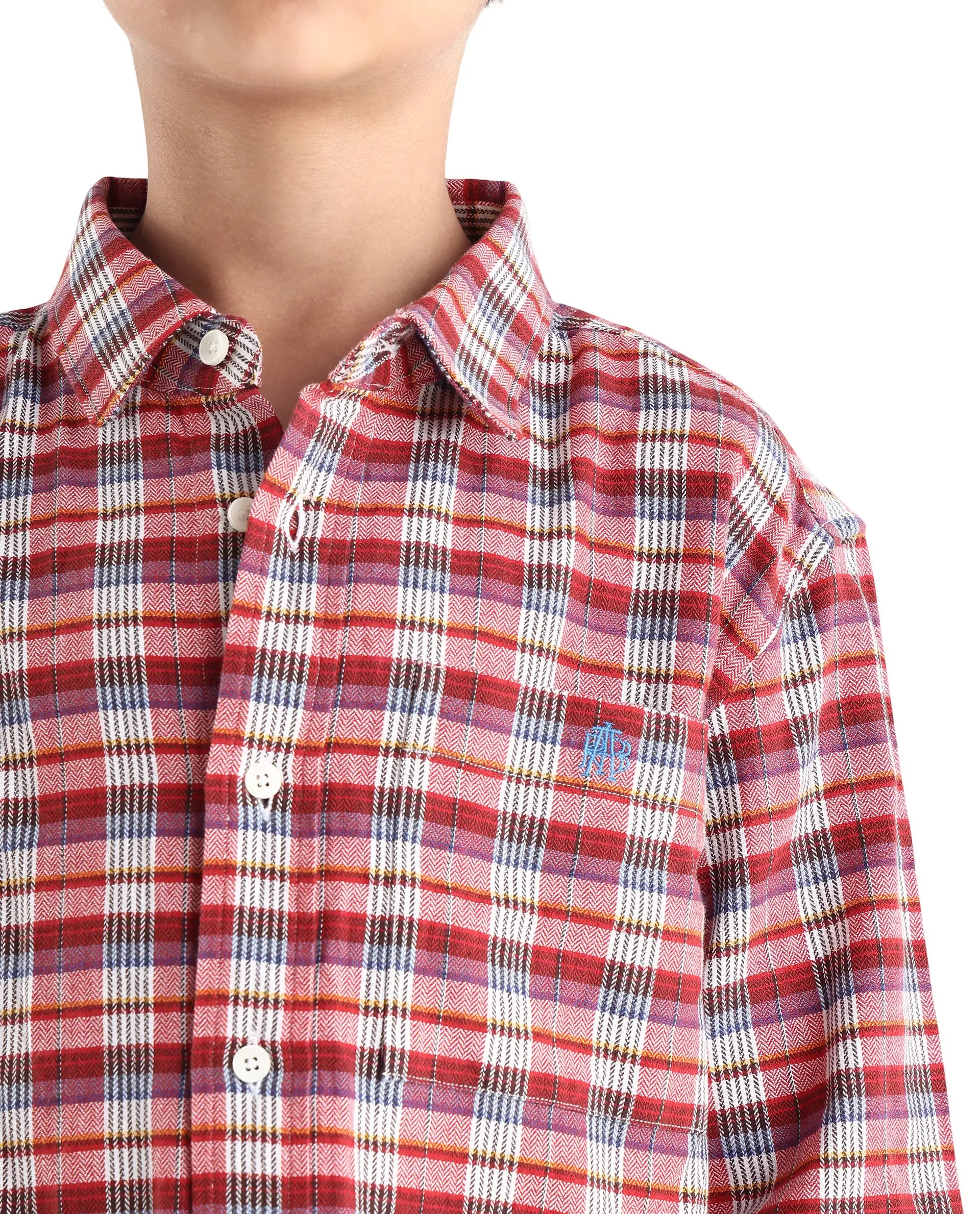 Rare Ones Kids Zyne Red Cotton Checked Button Closure Regular Fit Shirt