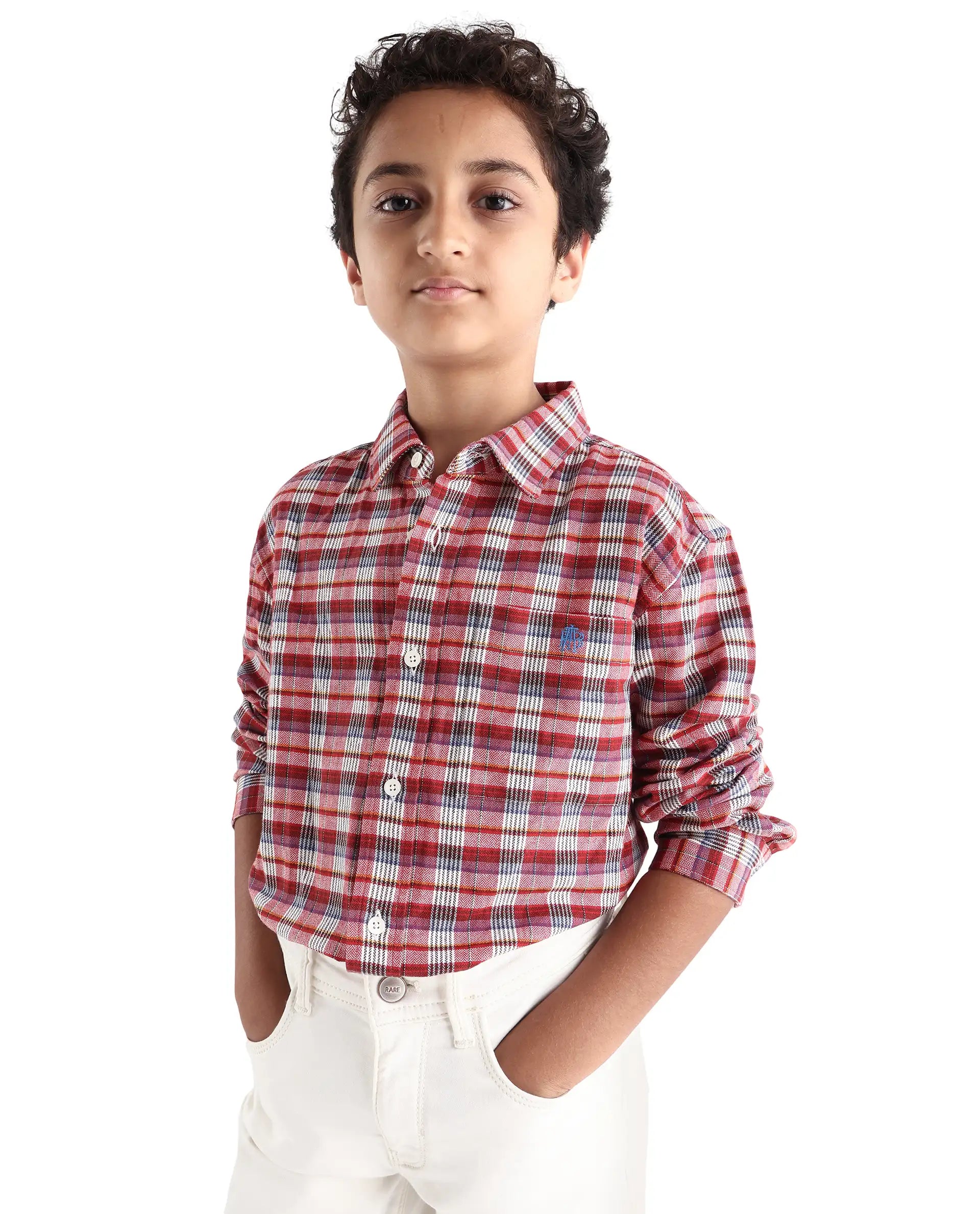 Rare Ones Kids Zyne Red Cotton Checked Button Closure Regular Fit Shirt
