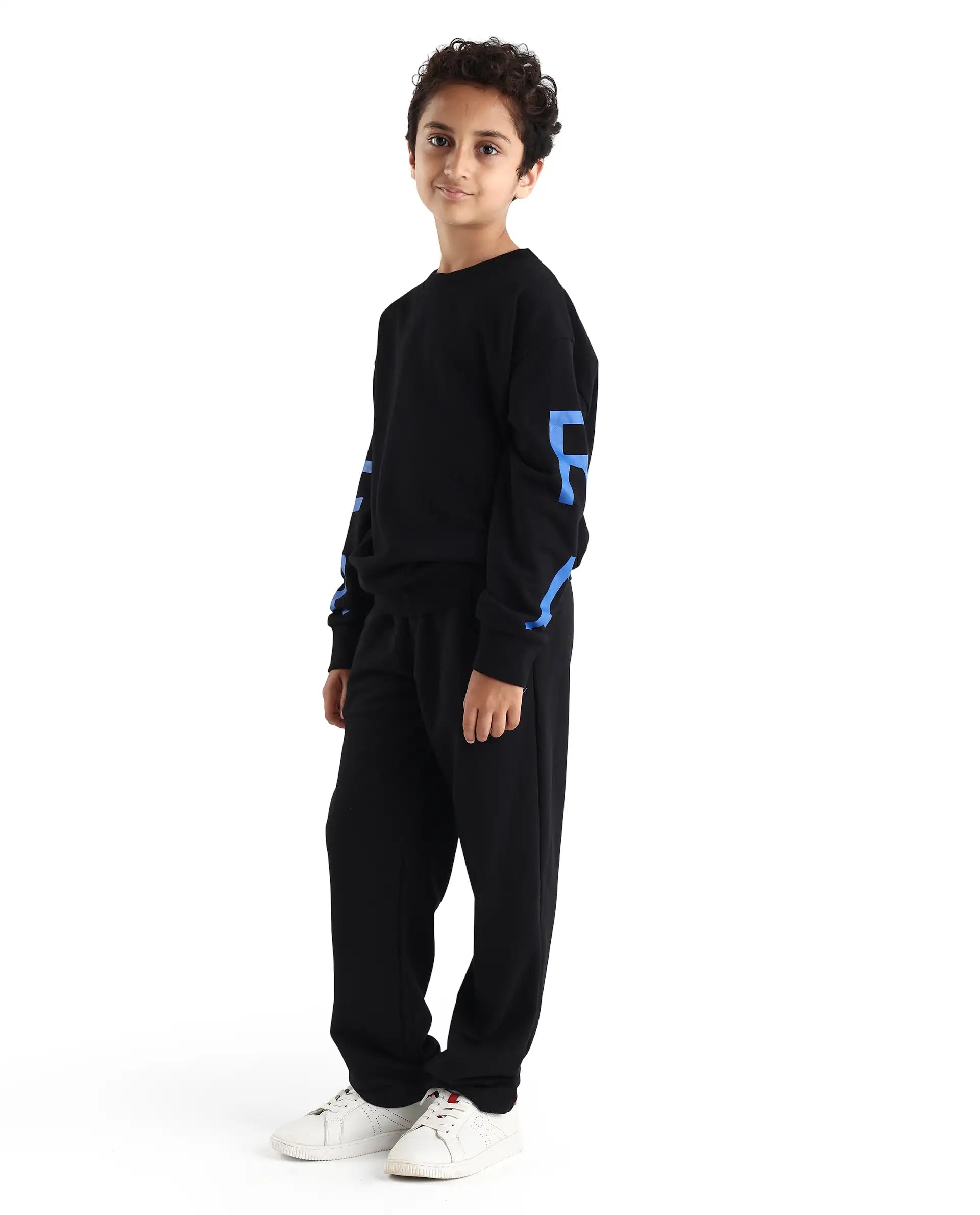 Rare Ones Kids Arno-B Black Cotton Blend Drawstring Closure Regular Fit Trackpant