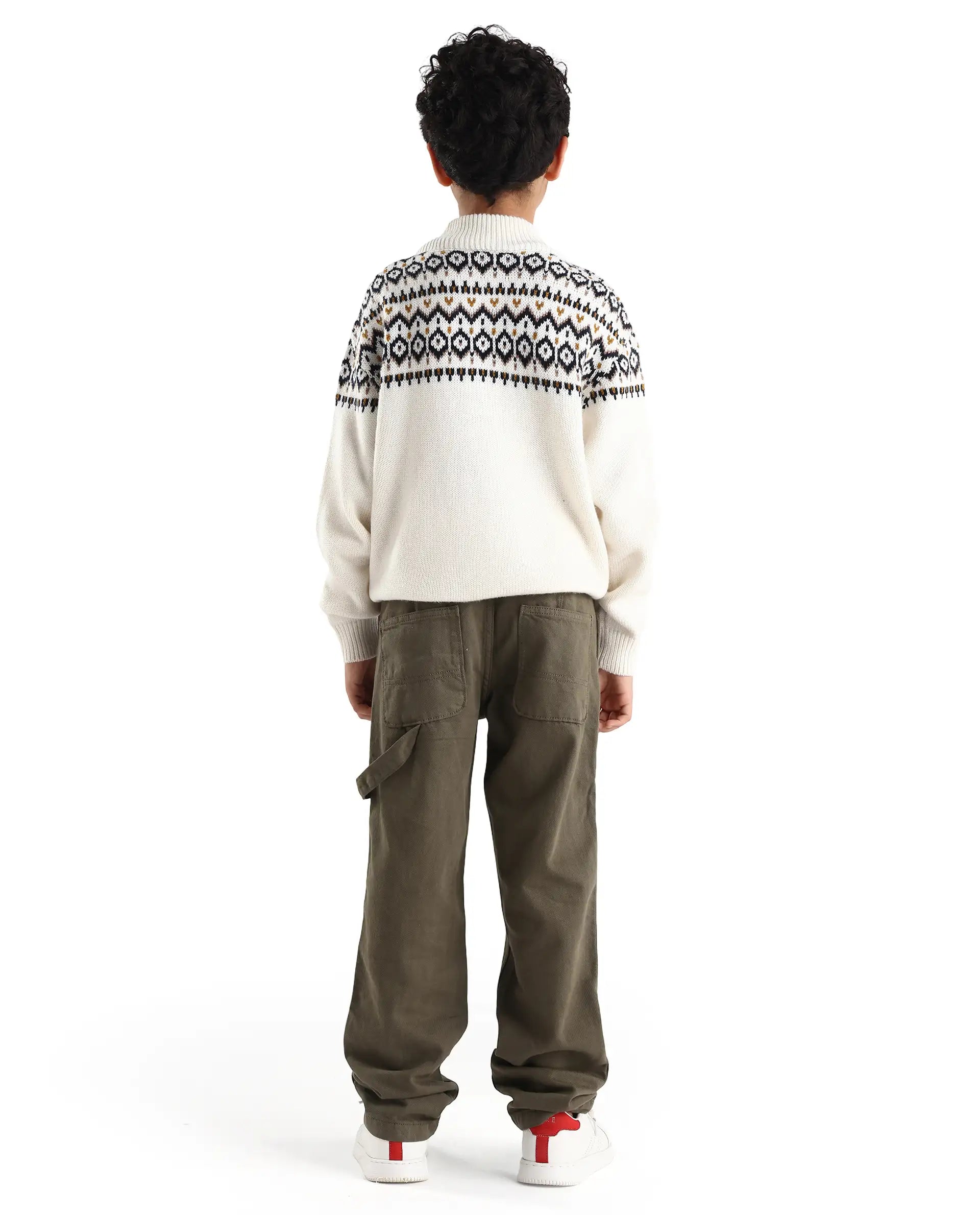 Rare Ones Kids Arvi-K Green Cotton Button And Zip Carpenter Fit Denim Pant