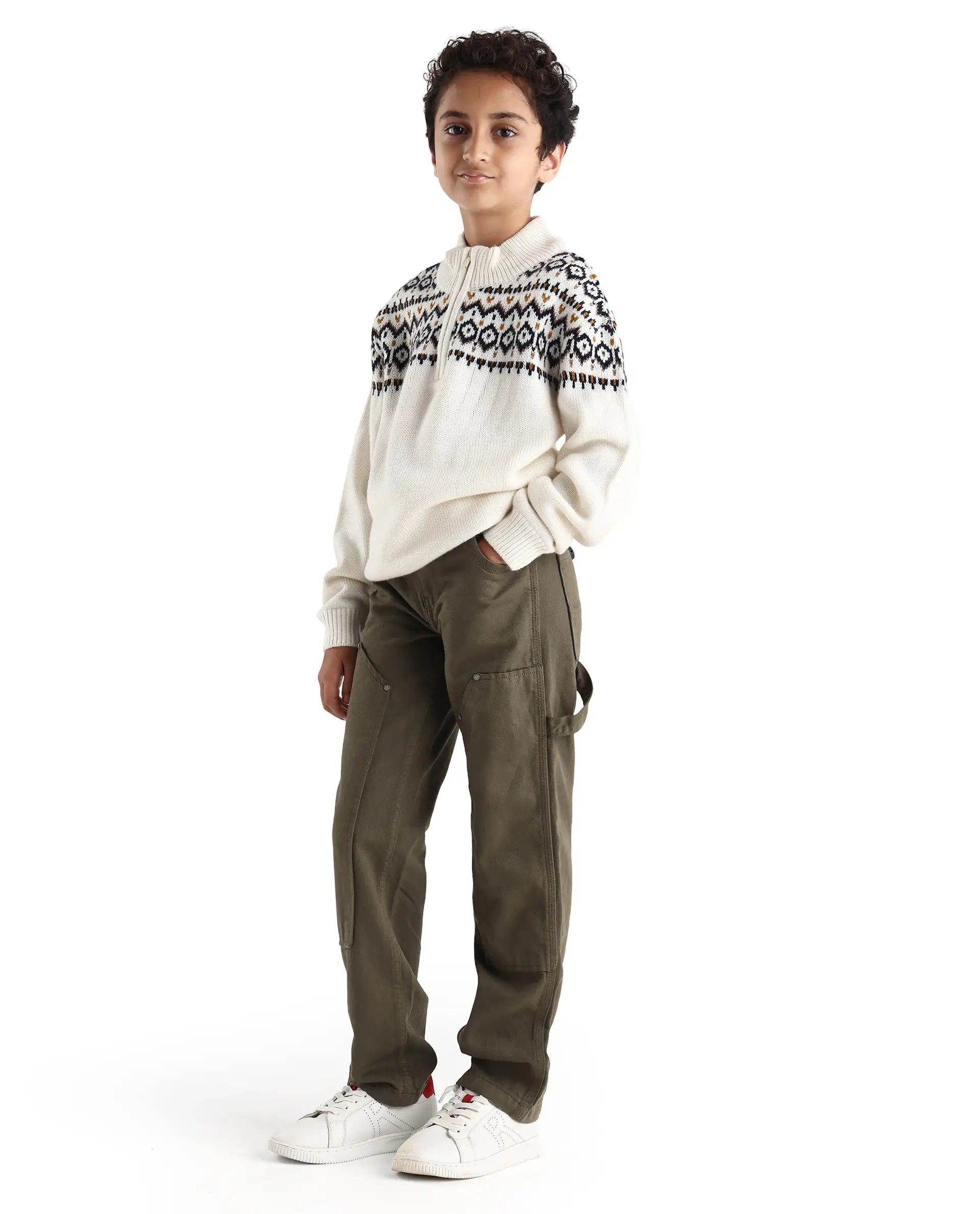 Rare Ones Kids Arvi-K Green Cotton Button And Zip Carpenter Fit Denim Pant