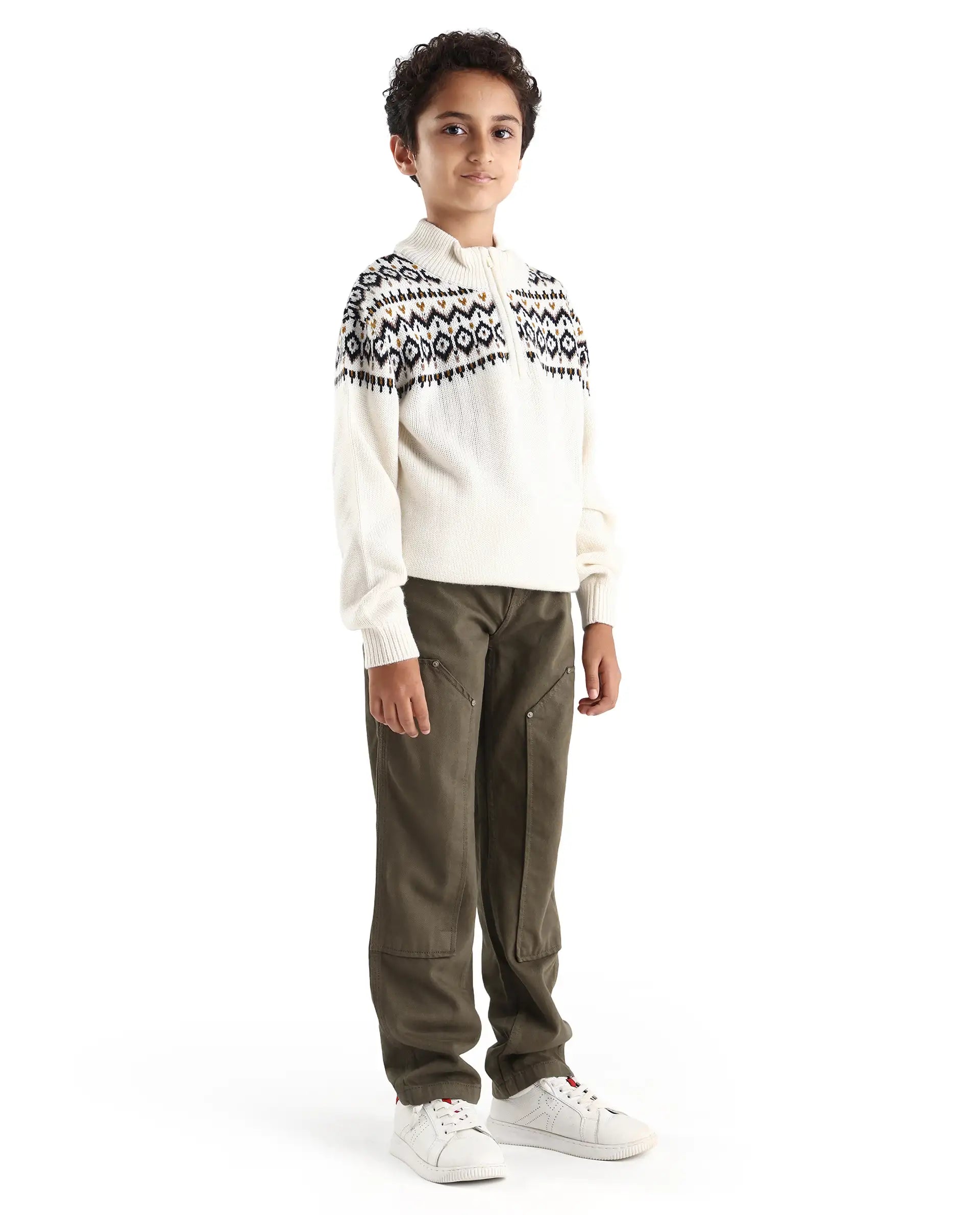 Rare Ones Kids Arvi-K Green Cotton Button And Zip Carpenter Fit Denim Pant