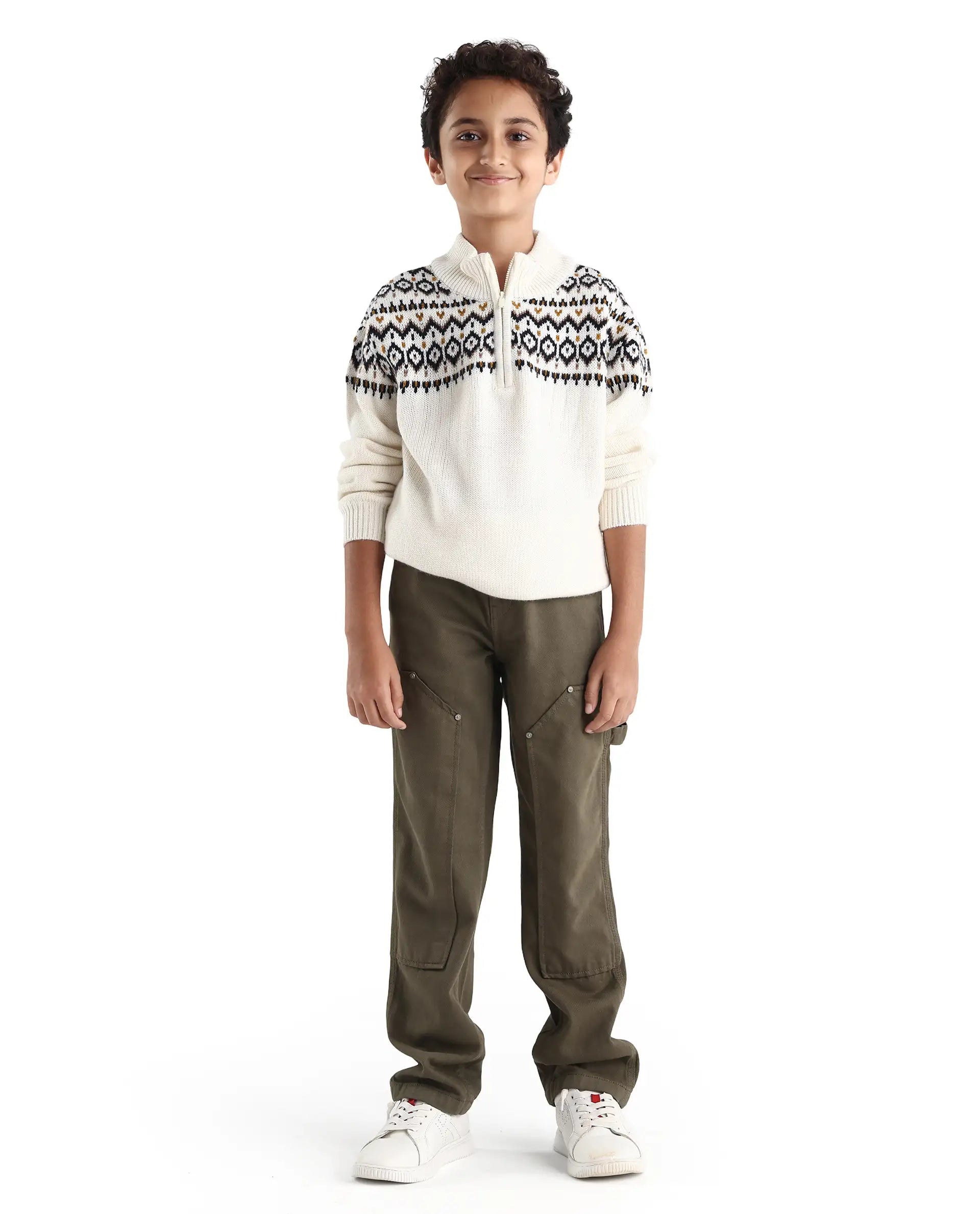Rare Ones Kids Arvi-K Green Cotton Button And Zip Carpenter Fit Denim Pant