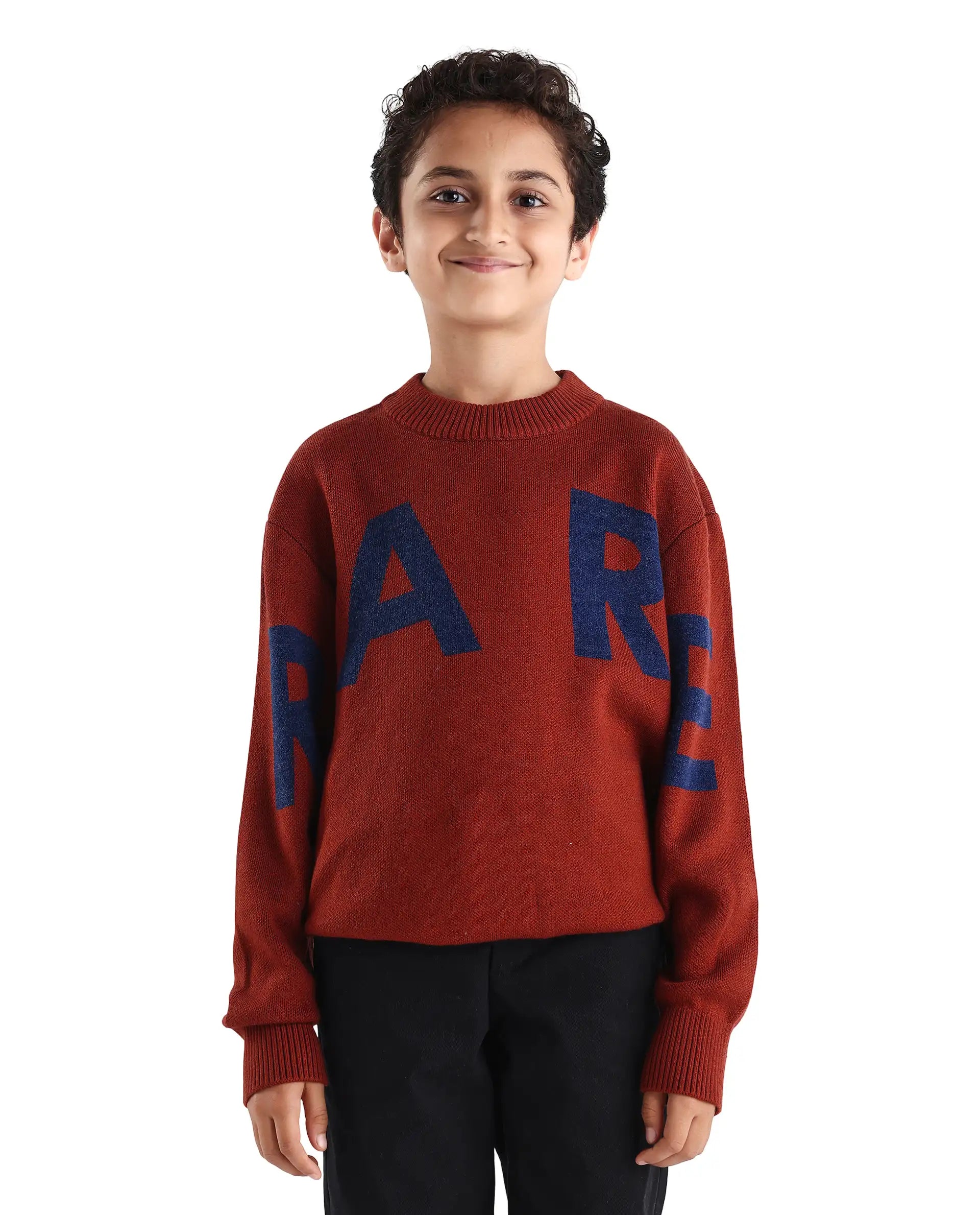 Rare Ones Kids Emyr-K Rust Acrylic Blend Typography Pull-On Closure Relaxed Fit Sweater