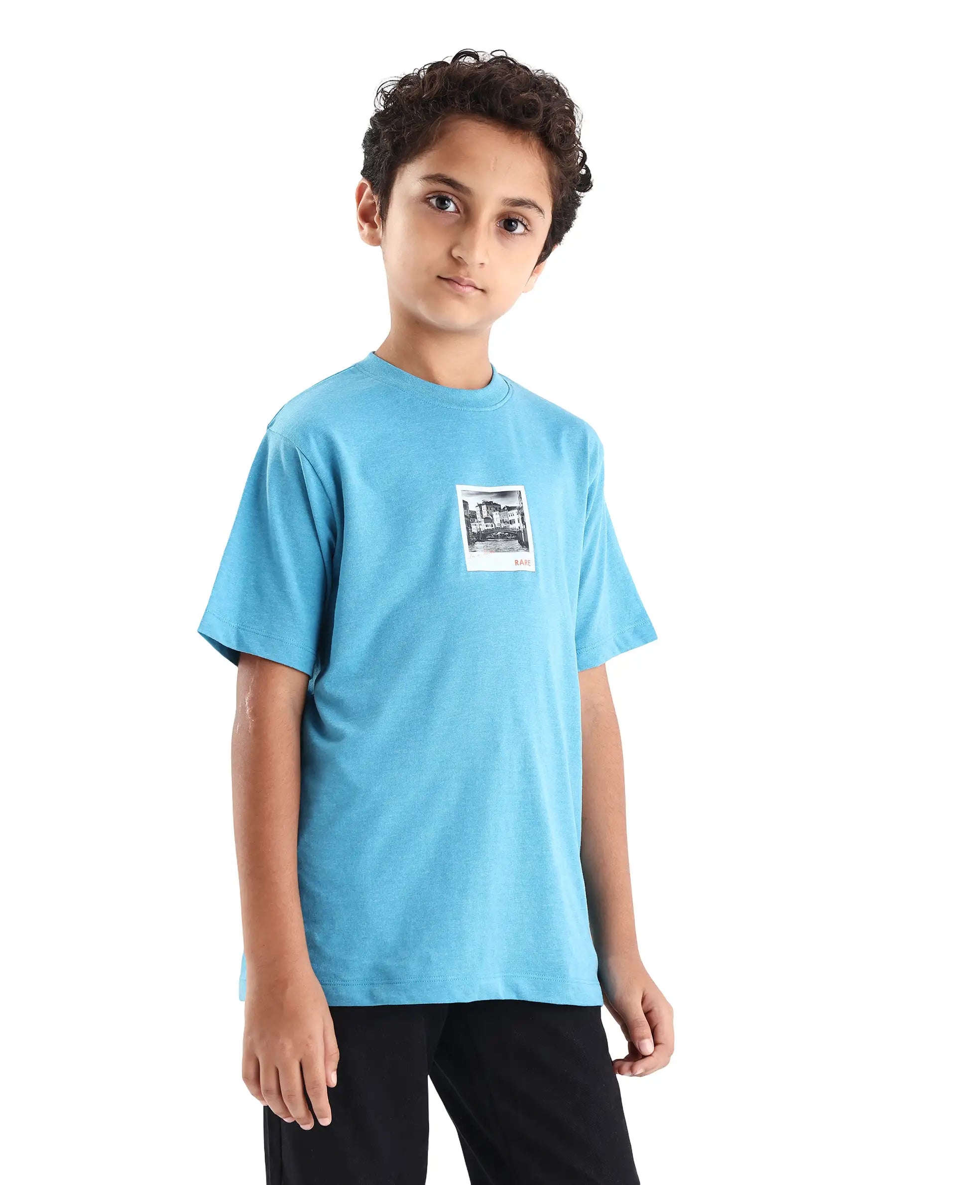 Rare Ones Kids Boaz Turq Cotton Graphic Print Regular Fit T-Shirt