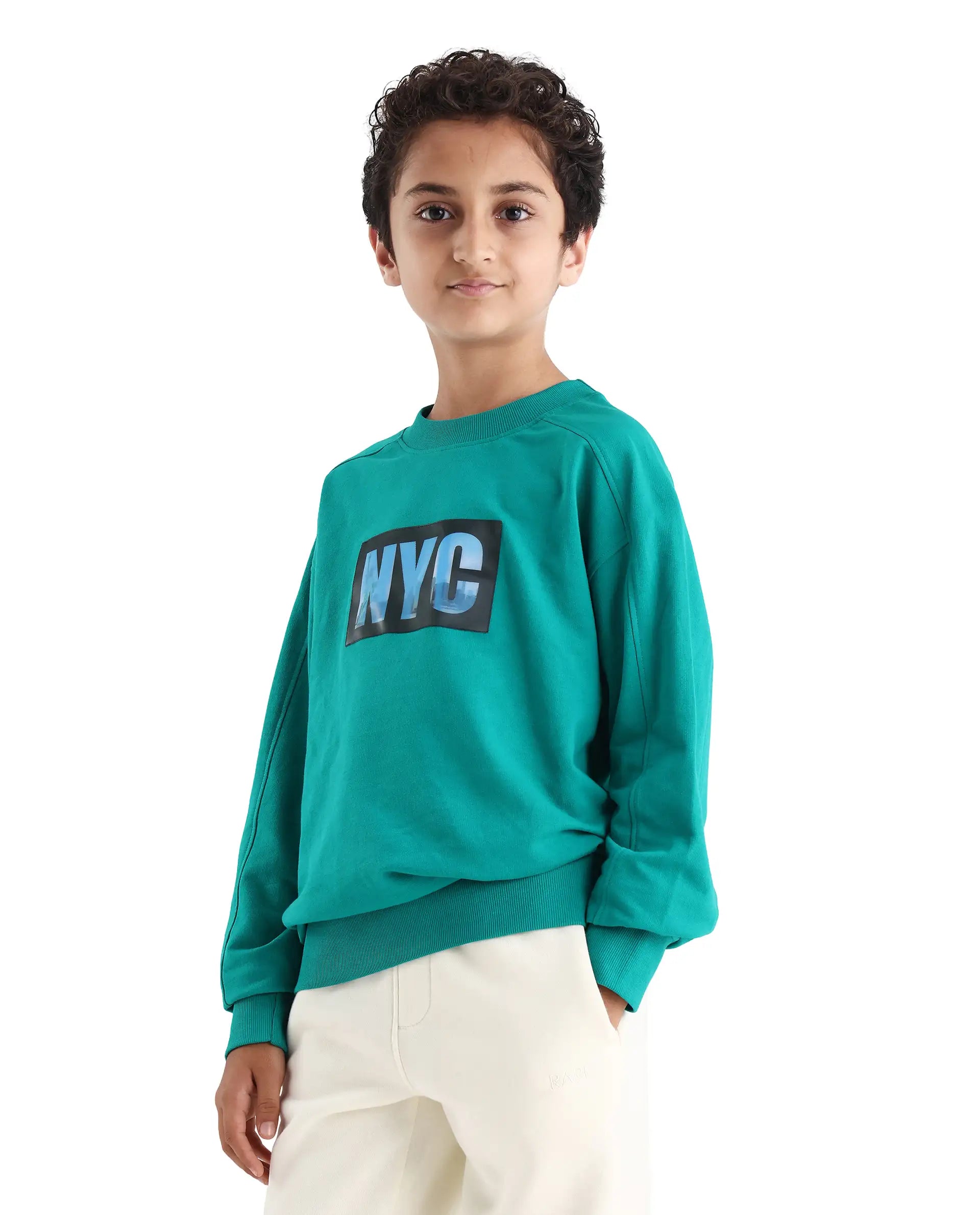 Rare Ones Kids Zayn Green Cotton Pull On Crew Neck Full Sleeves Fit Sweatshirt