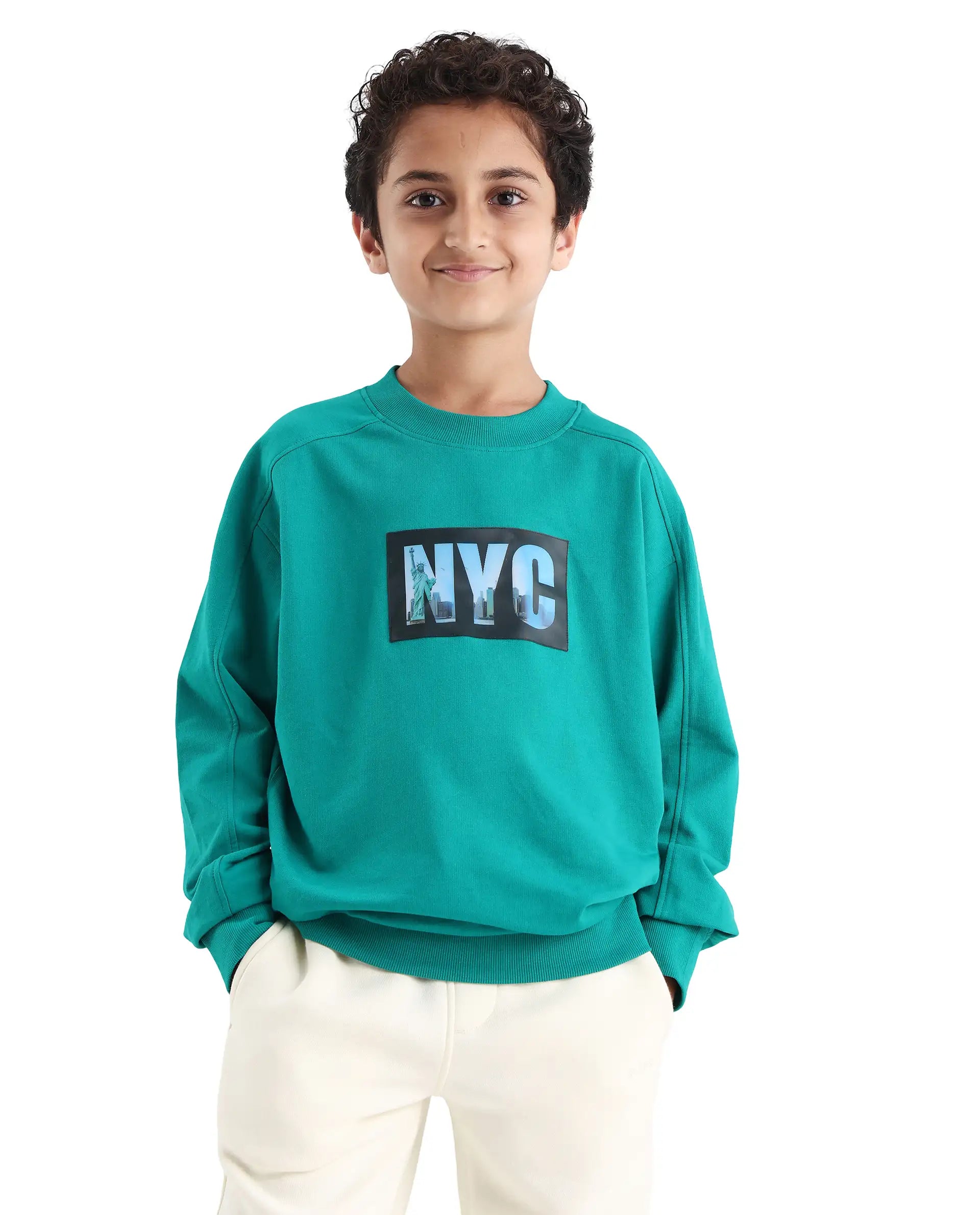 Rare Ones Kids Zayn Green Cotton Pull On Crew Neck Full Sleeves Fit Sweatshirt