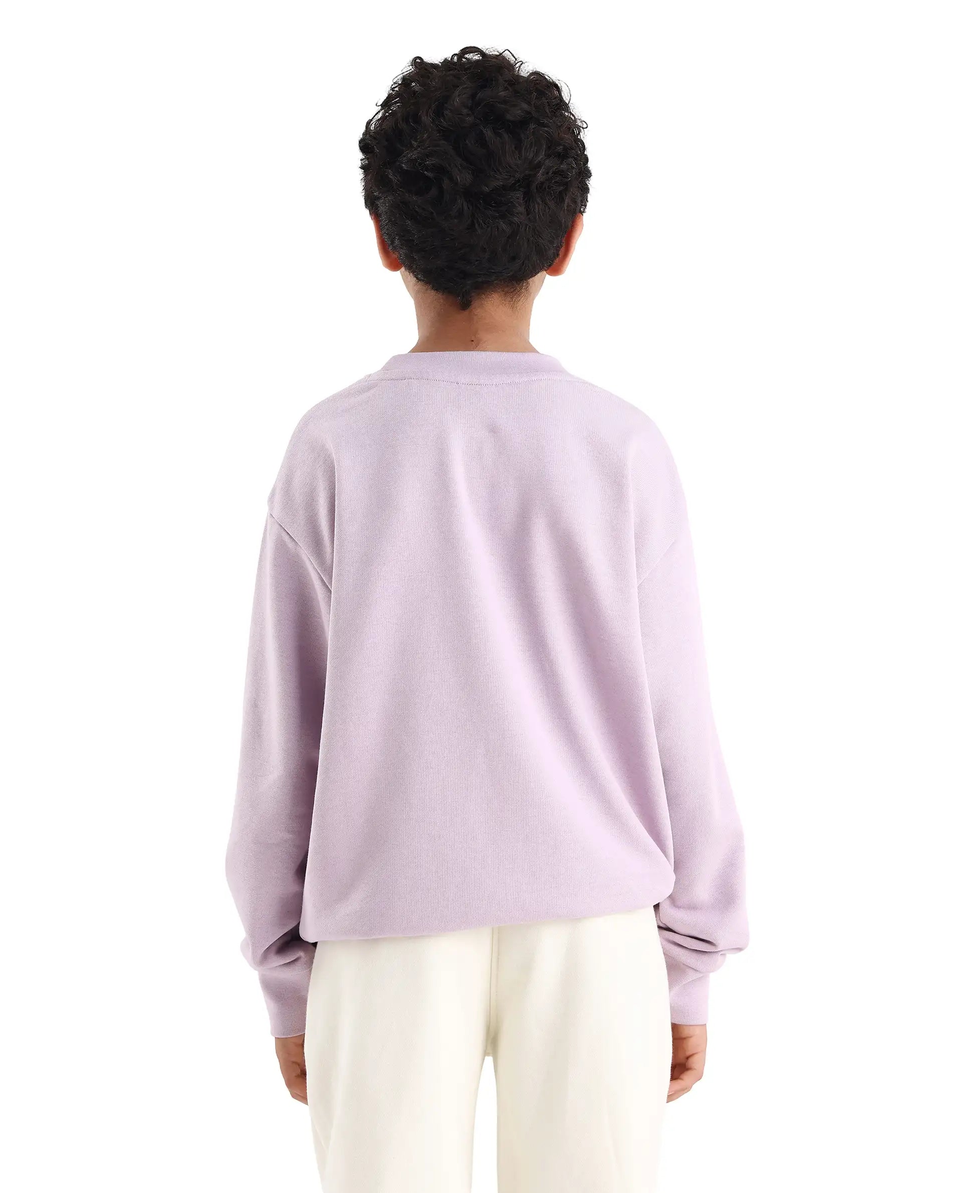 Rare Ones Kids Iver Pastel Purple Cotton Blend Pull On Crew Neck Full Sleeves Fit Sweatshirt