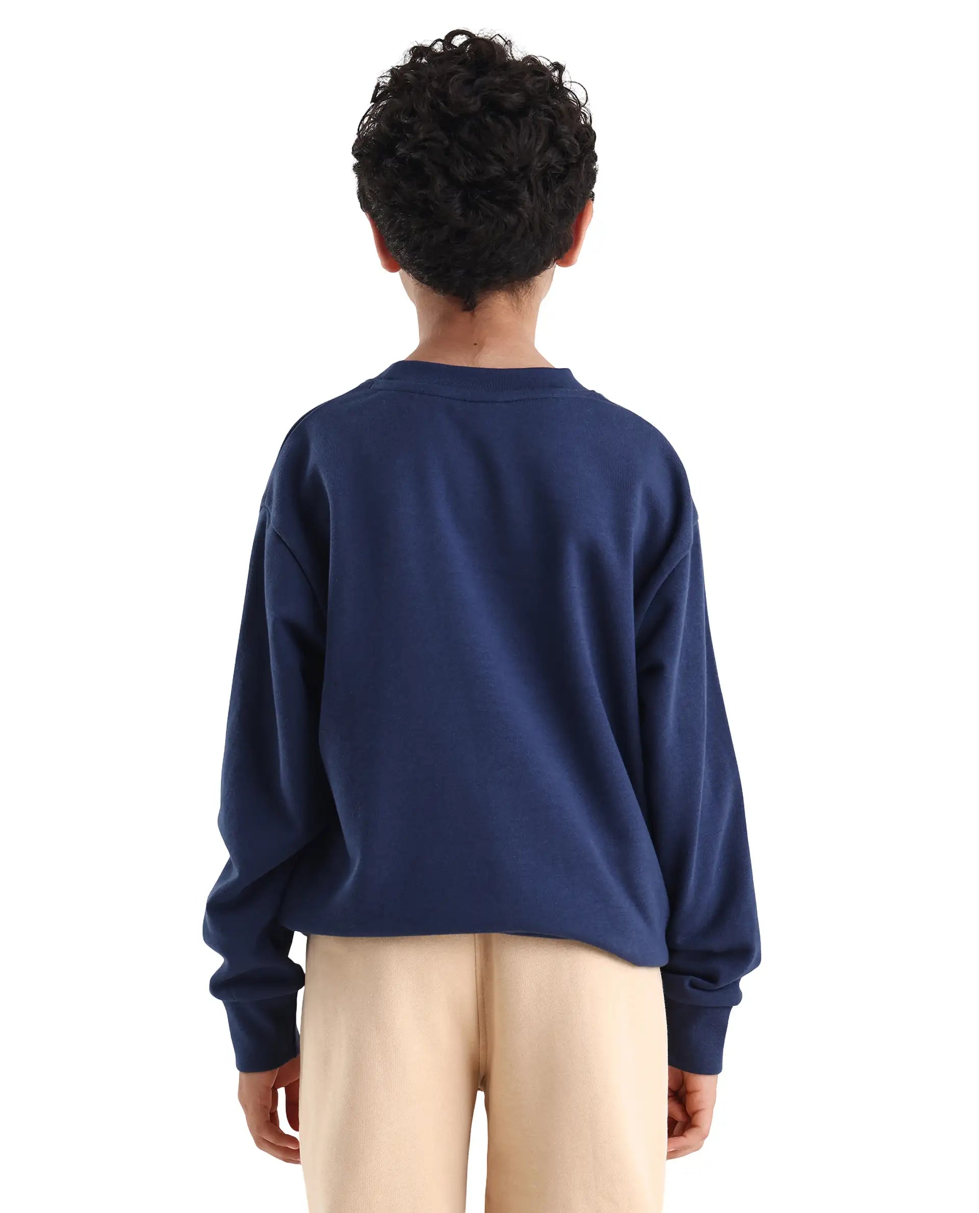 Rare Ones Kids Iver Navy Cotton Blend Pull On Crew Neck Full Sleeves Fit Sweatshirt